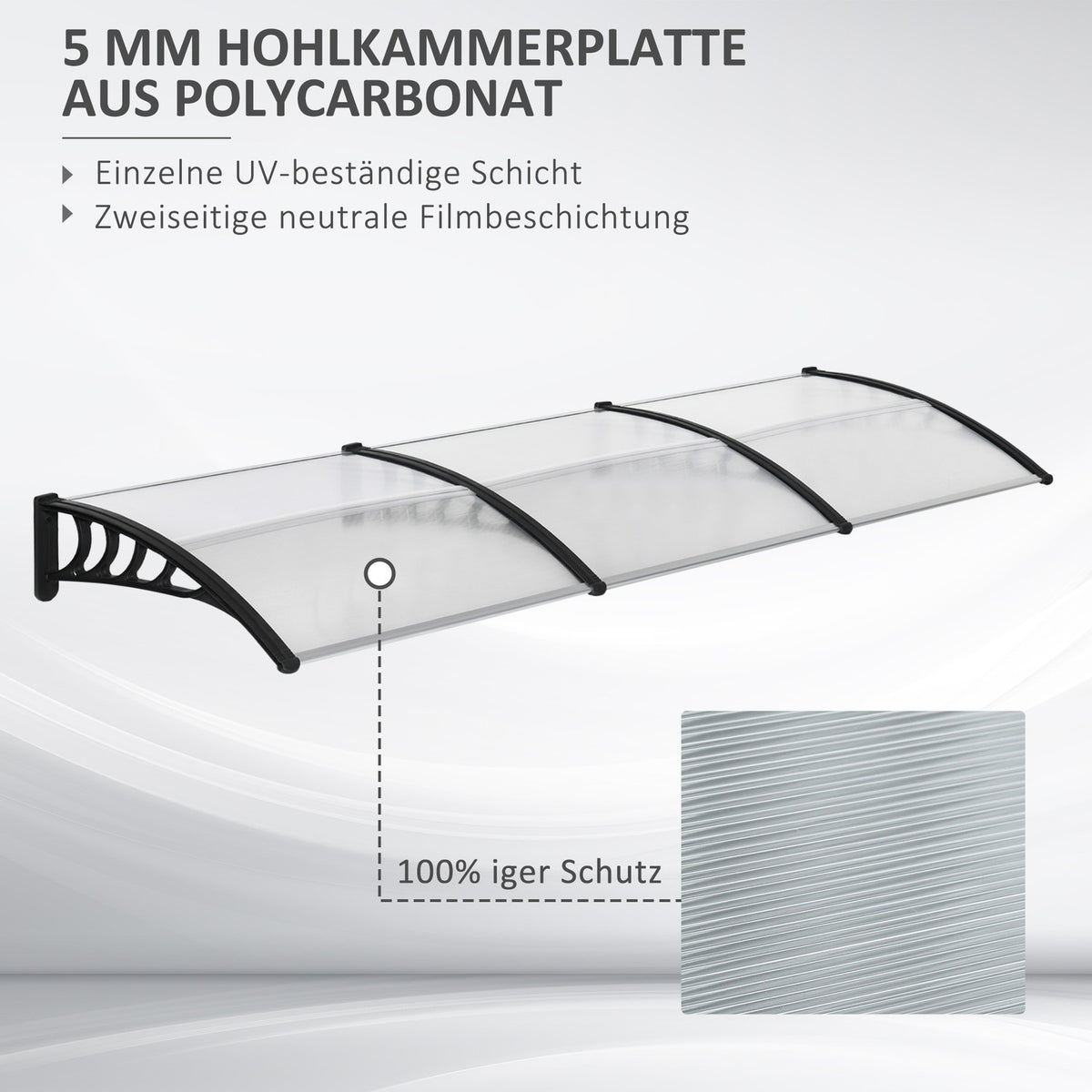 Desk canopy canopy for front door 303 x 96 x 27 cm canopy with UV protection, rain protection sun protection for outside aluminum black