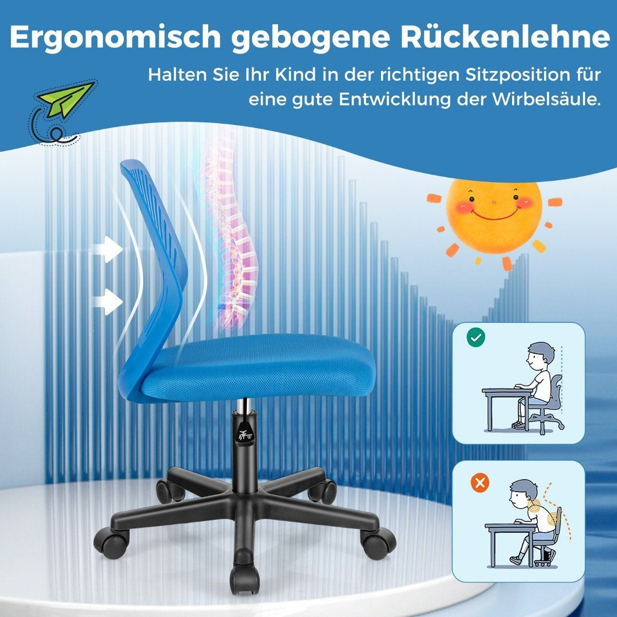 Desk chair for children armless children's desk chair 54 x 54 x 77-89 cm blue