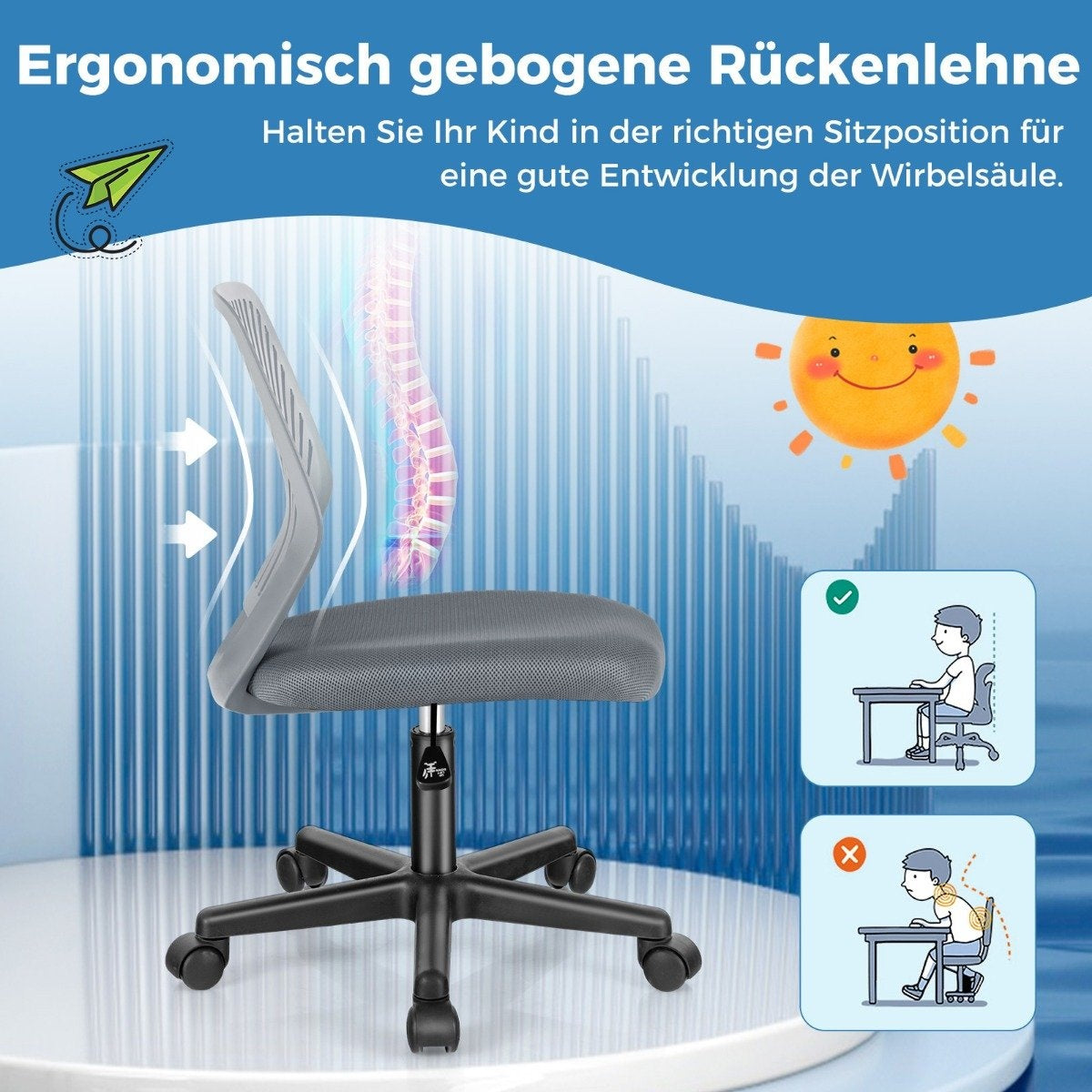Desk chair for children armless children's desk chair 54 x 54 x 77-89 cm gray