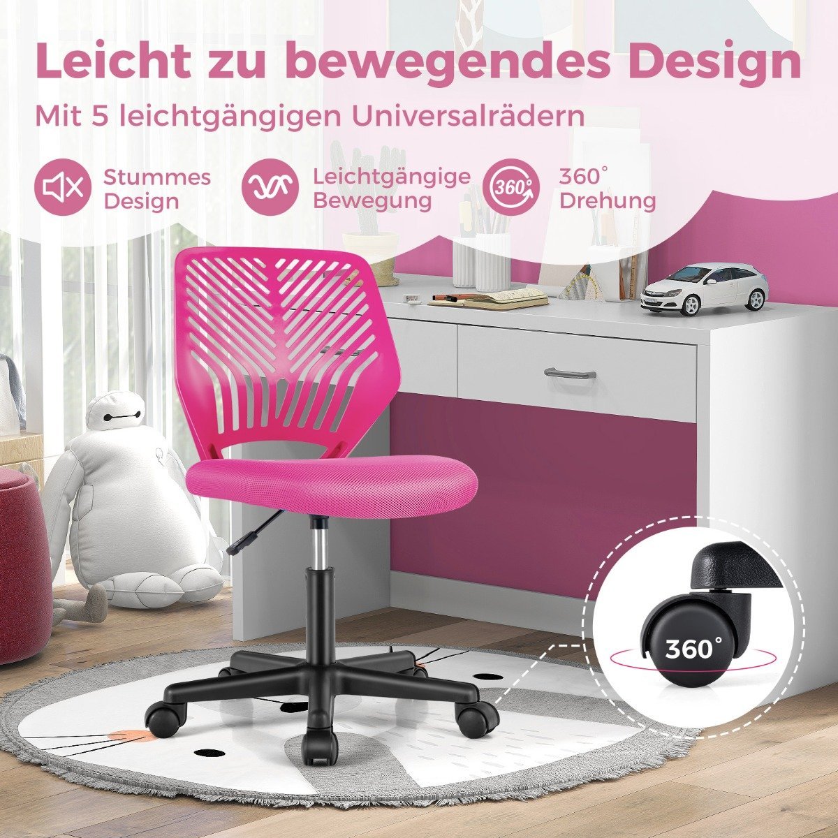 Desk chair for children armless children's desk chair 54 x 54 x 77-89 cm pink