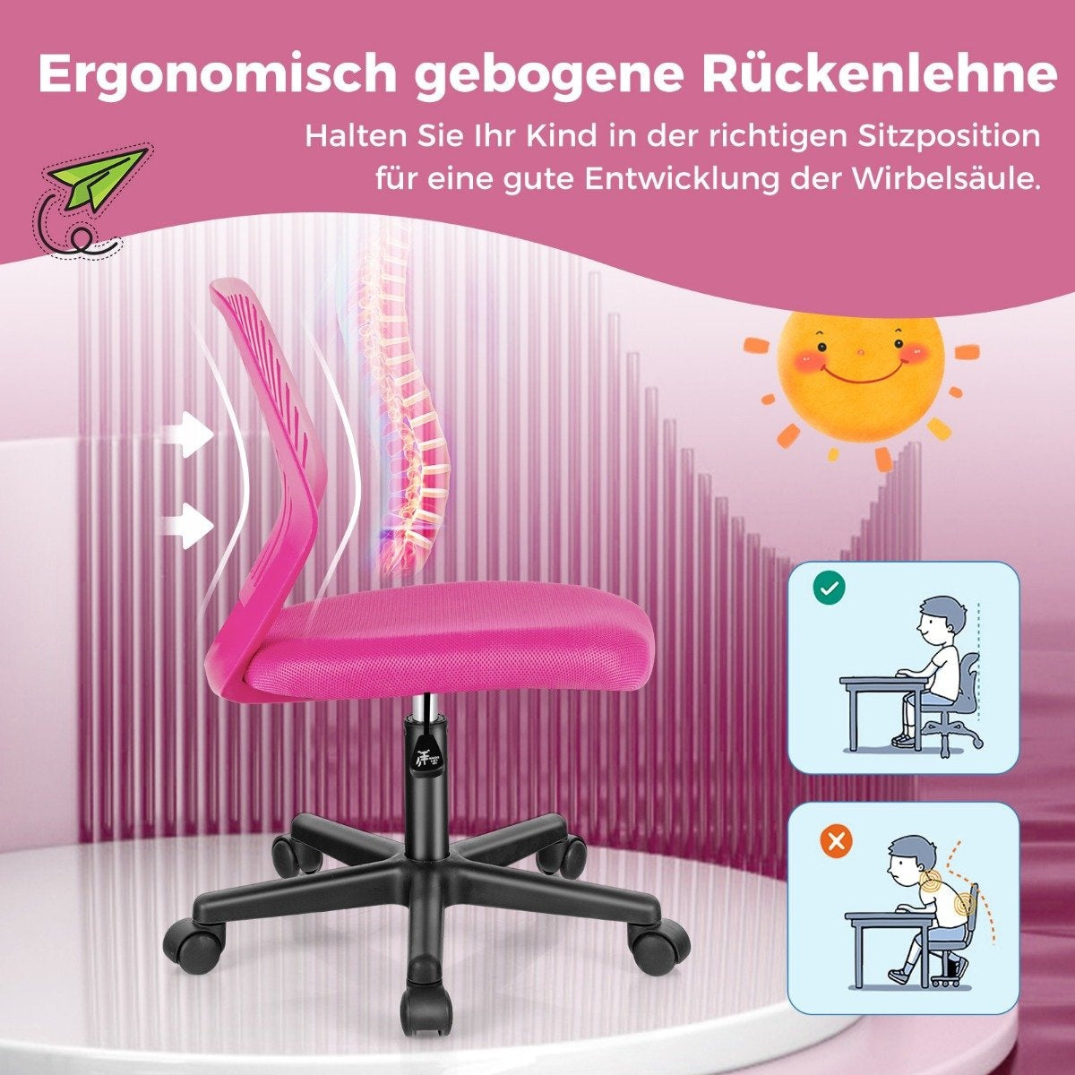 Desk chair for children armless children's desk chair 54 x 54 x 77-89 cm pink