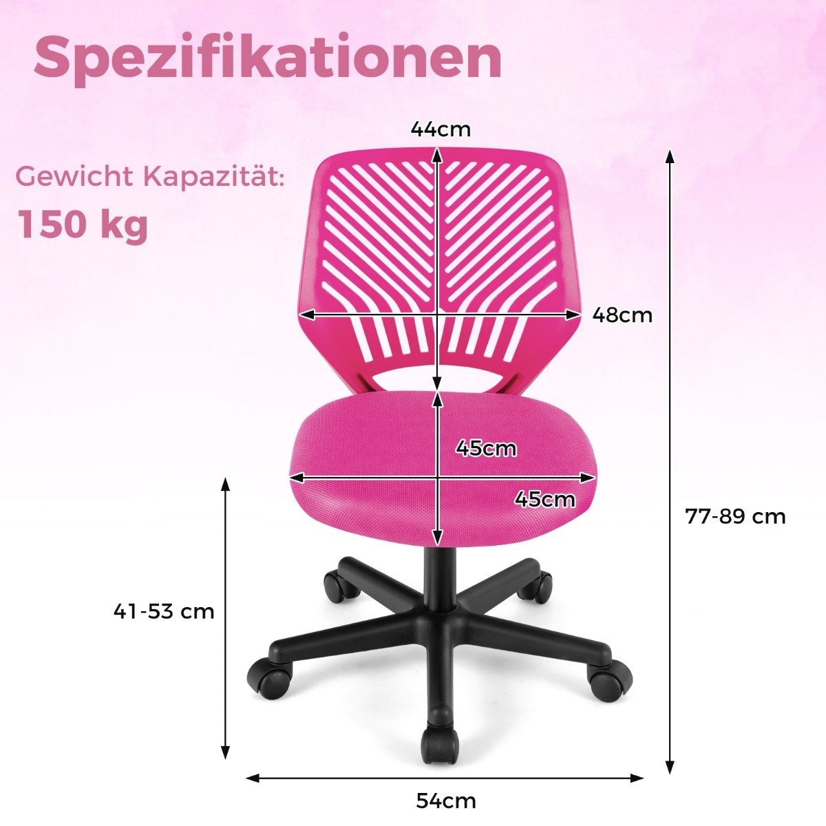 Desk chair for children armless children's desk chair 54 x 54 x 77-89 cm pink