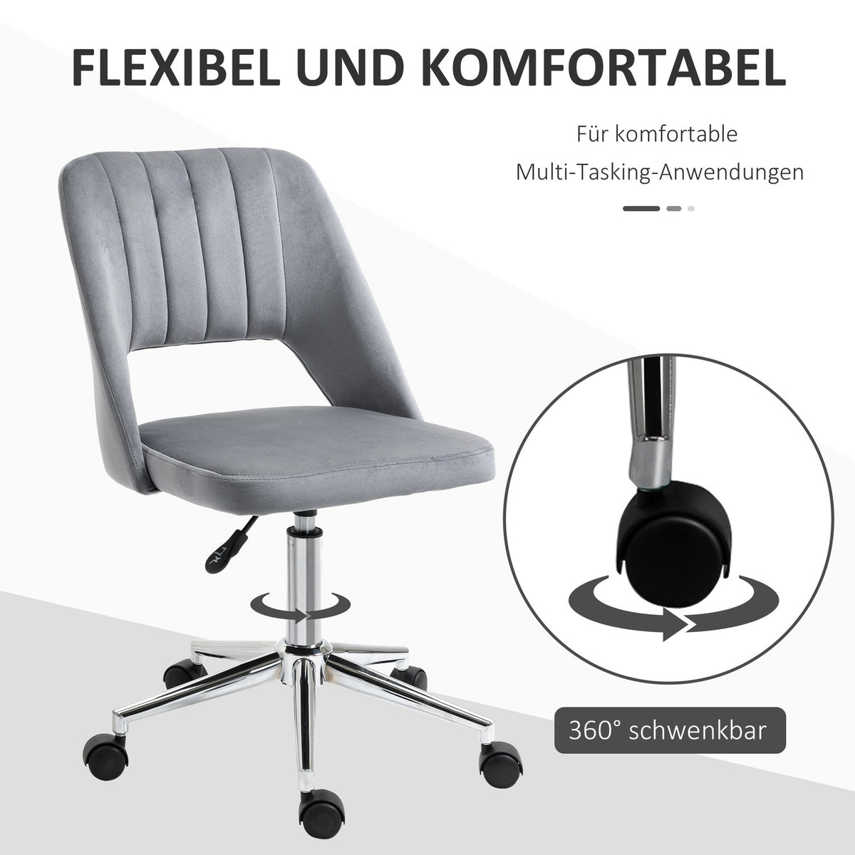Desk chair, height-adjustable home office chair without armrests, rotating office chair with velvet look, ergonomic make-up chair for bedroom, study, dark gray