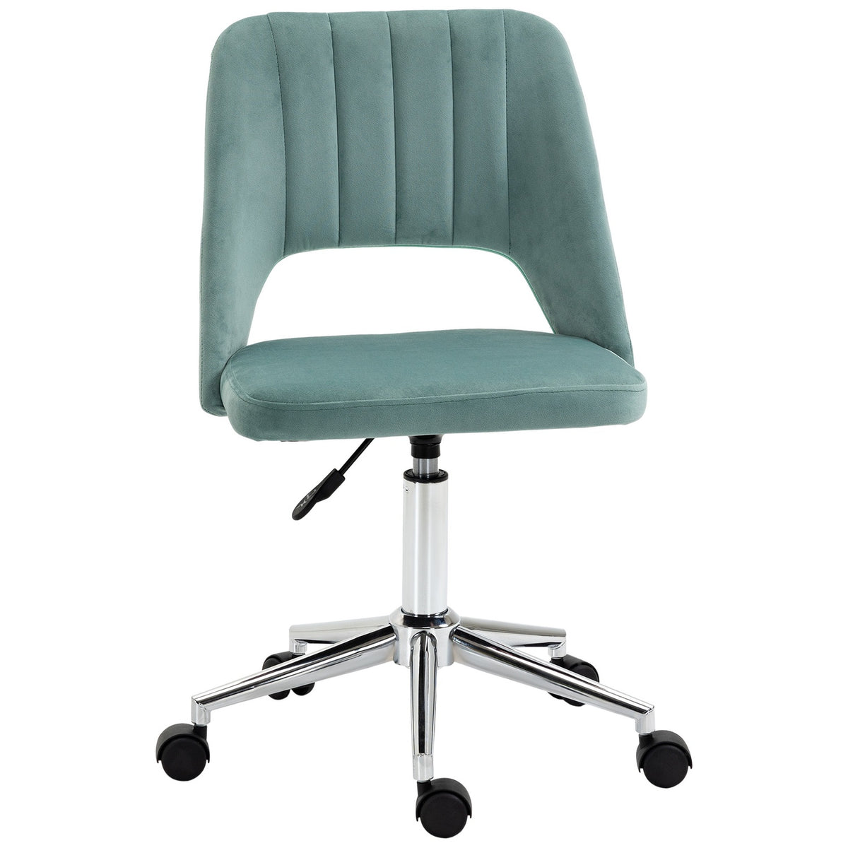 Desk chair, height-adjustable home office chair without armrests, rotating office chair with velvet look, ergonomic make-up chair for bedroom, study, green