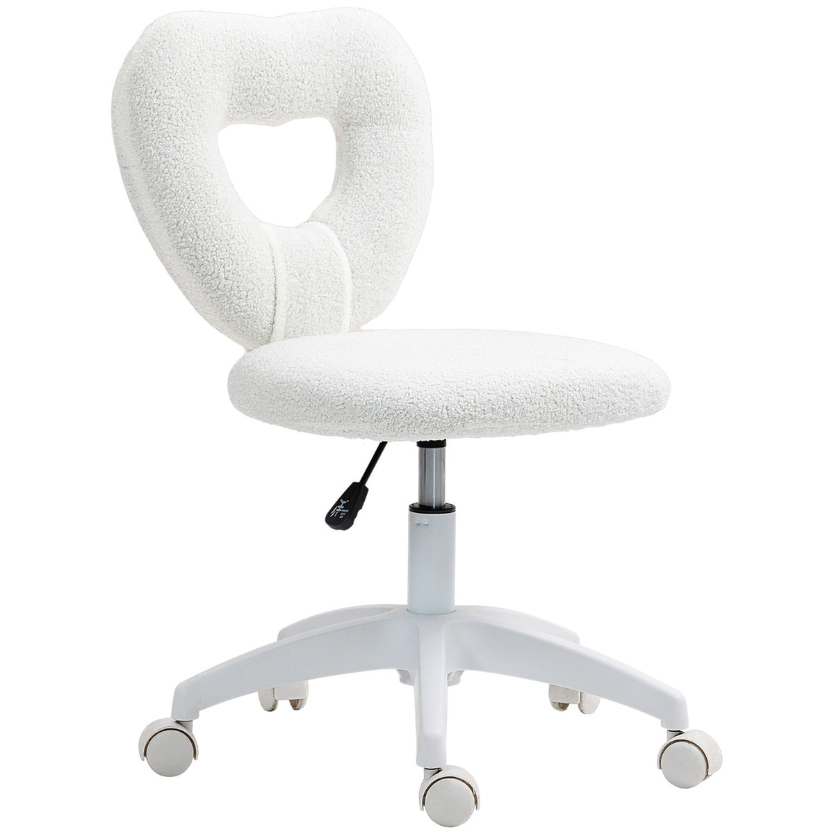 Desk chair, office chair, swivel home office chair with heart-shaped backrest, without armrest, height-adjustable teddy fleece dressing table chair for study, white