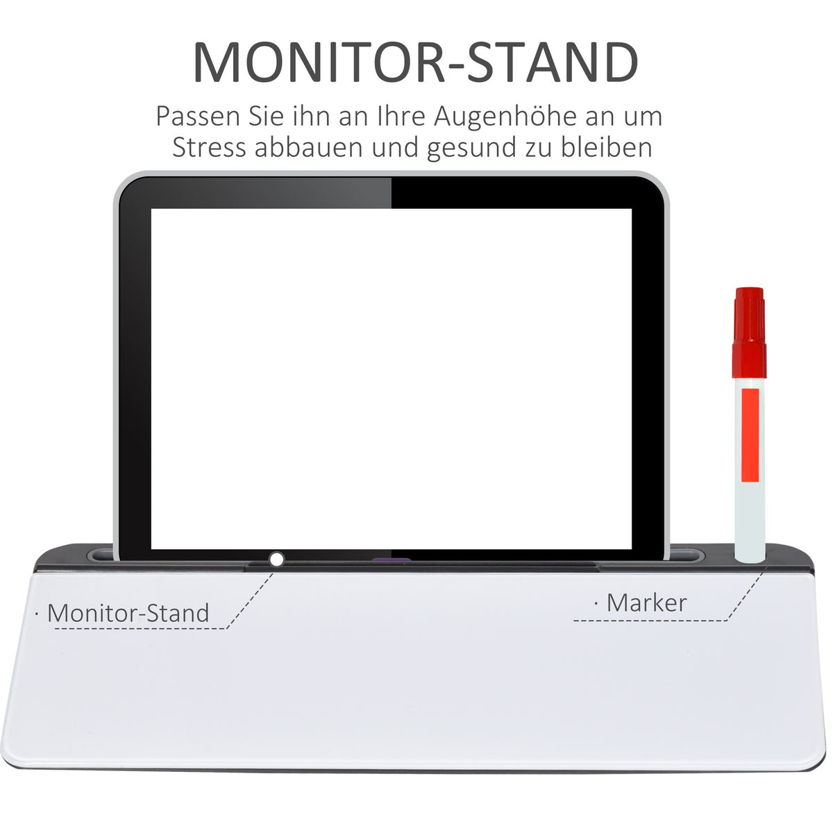 Desktop Memo Board Whiteboard With Tablet Stand, Glass Pp, White + Black, 45.3X20.5X5.3Cm