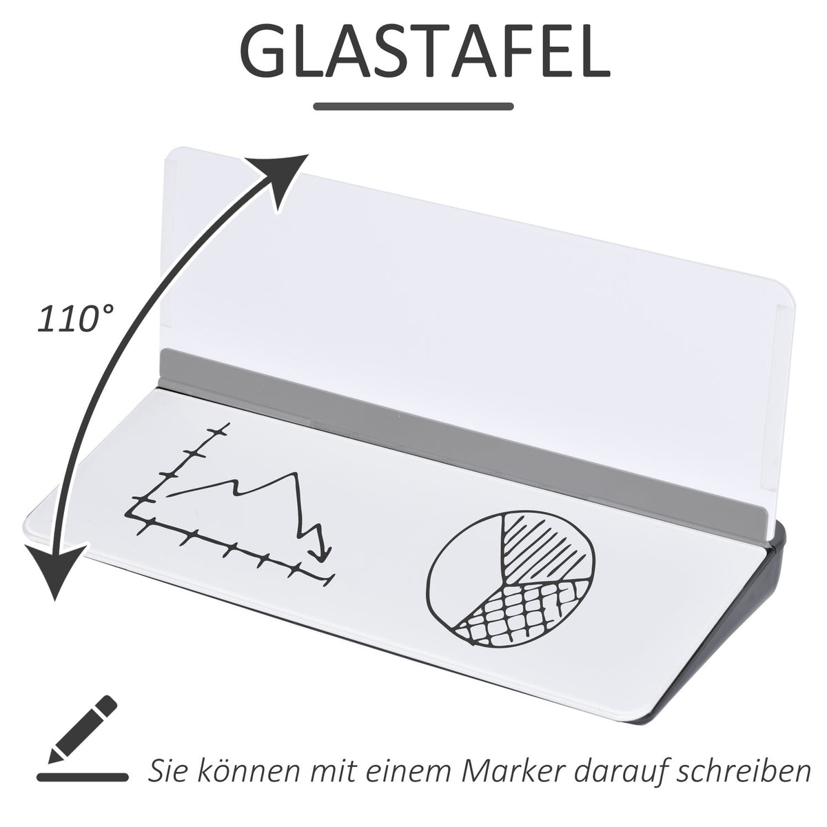 Desktop Memo Board Whiteboard With Tablet Stand, Glass Pp, White + Black, 45.3X20.5X5.3Cm