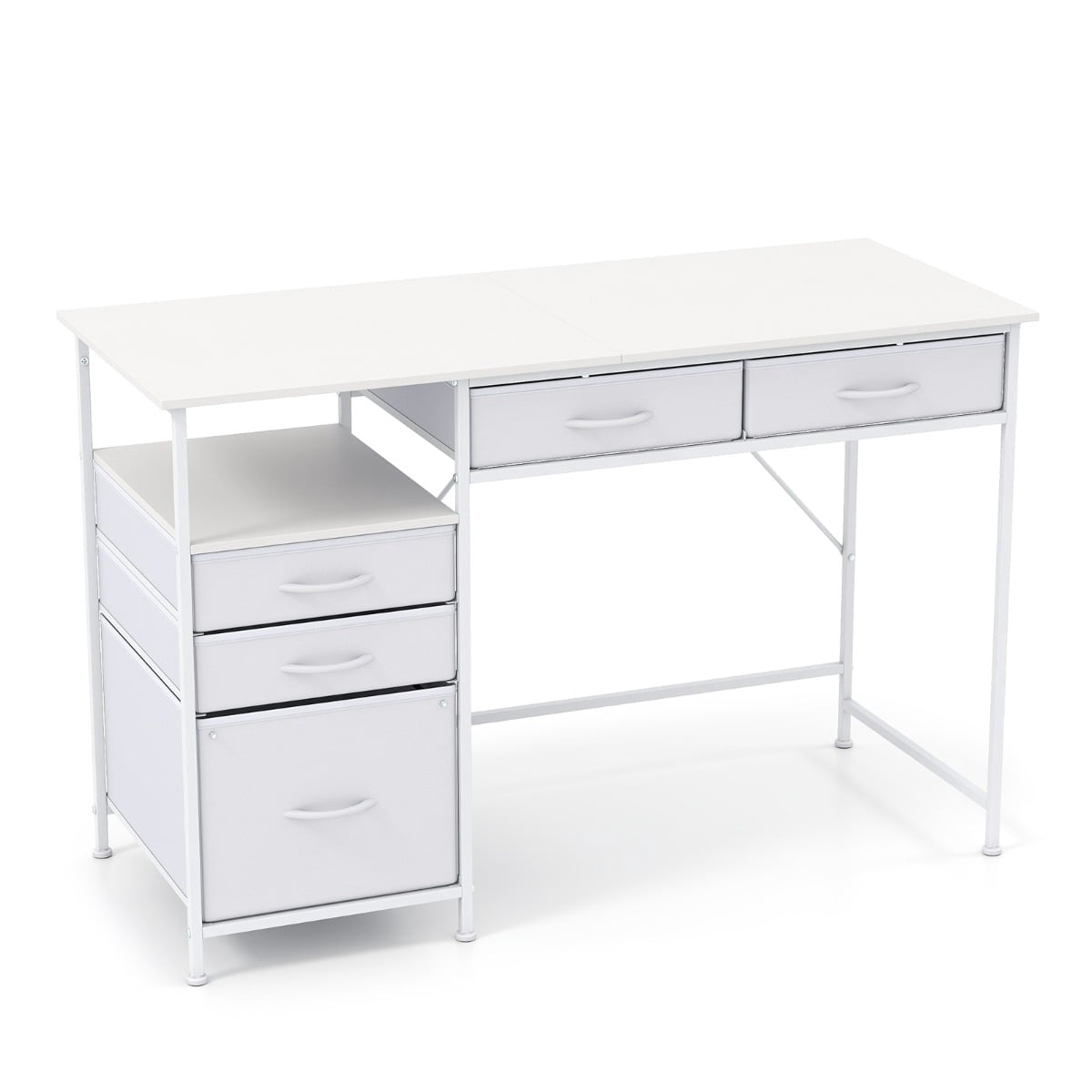 Desk with 5 Fabric Drawers and Shelf – White, 120x50 cm
