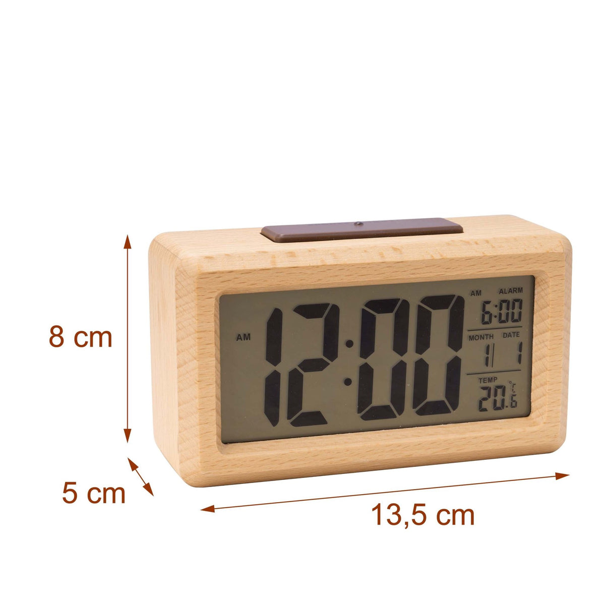 Digital Beech Wood Alarm Clock, Natural Finish