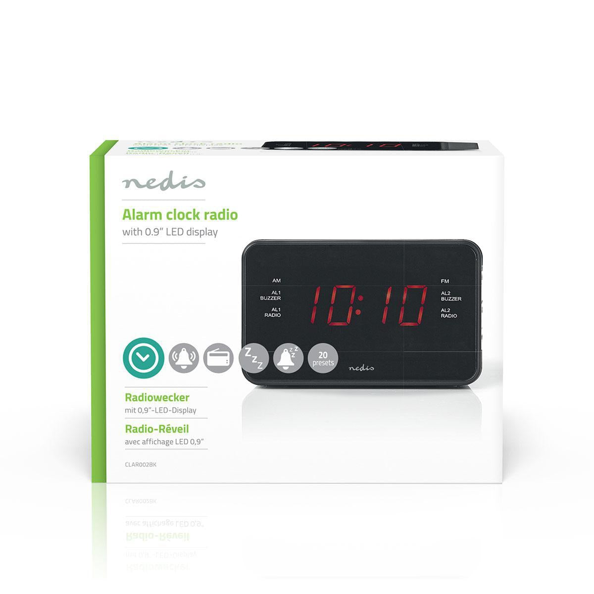 Digital Clock Radio | LED Display | 1x 3.5 mm Audio Input | Time projection | AM / FM | Snooze function | Sleep timer | Number of alarms: 2 | Black