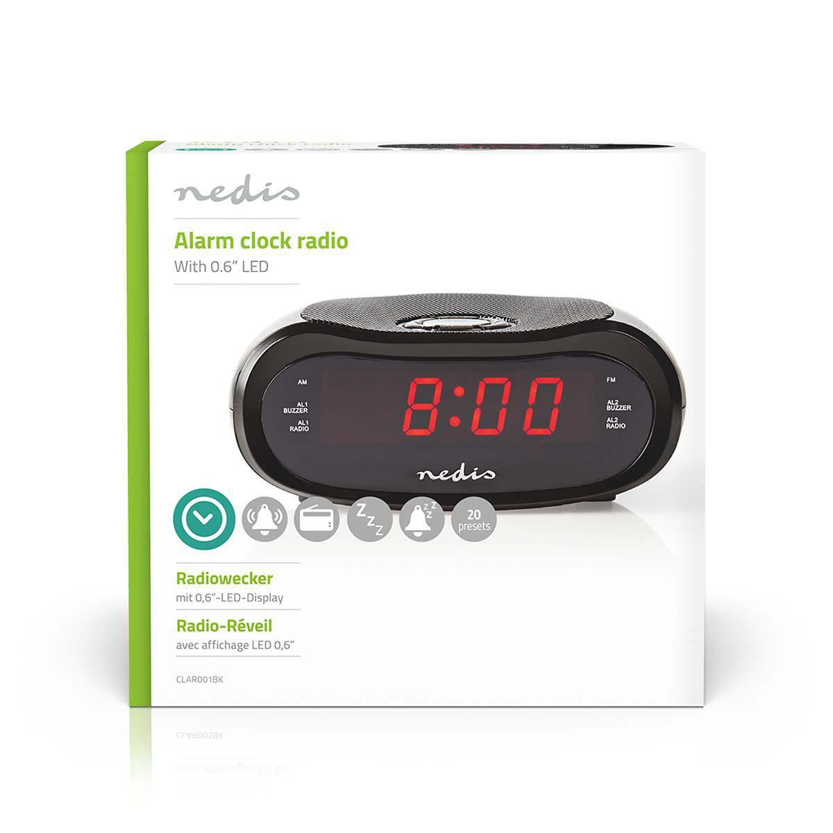Digital Clock Radio | LED Display | Time projection | AM / FM | Snooze function | Sleep timer | Number of alarms: 2 | Black