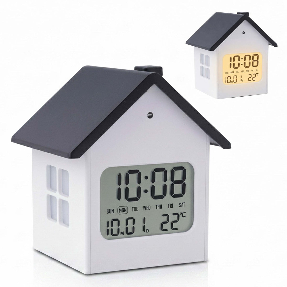 Digital House-Shaped Alarm Clock with LCD Display