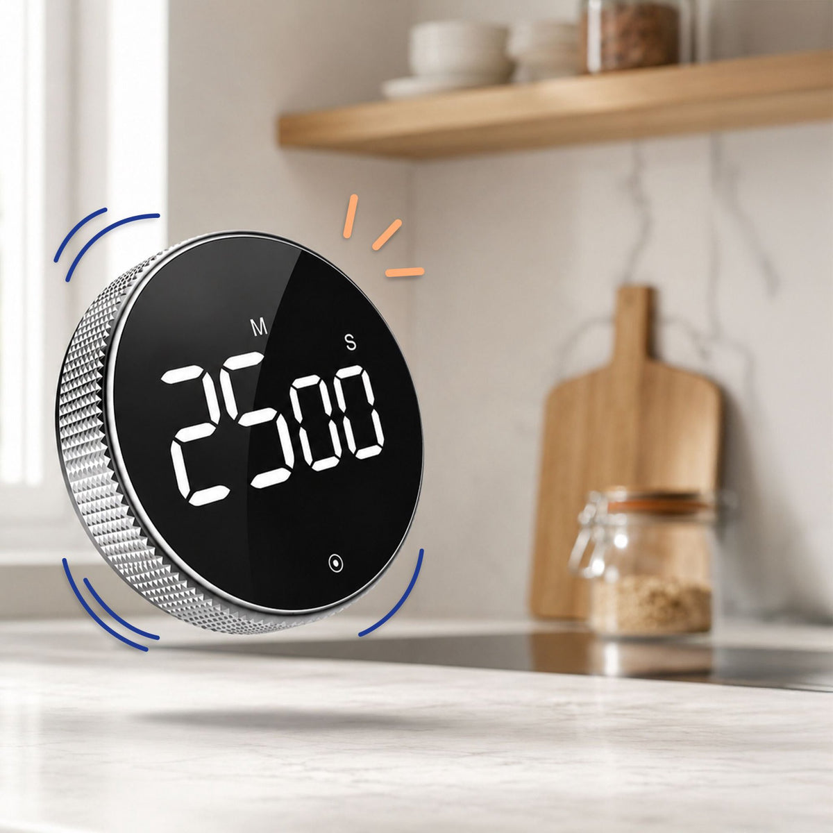 Digital Kitchen Timer, LED Display, Silver, Magnetic
