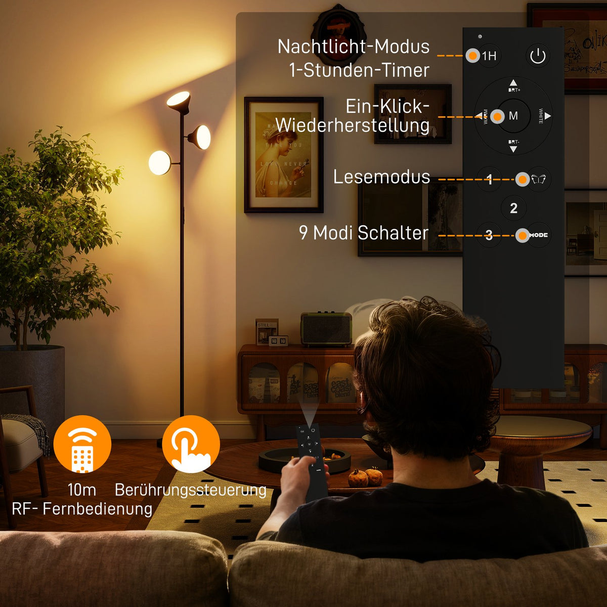 Dimmable Floor Lamp with Reading Light, RGB, Remote Control