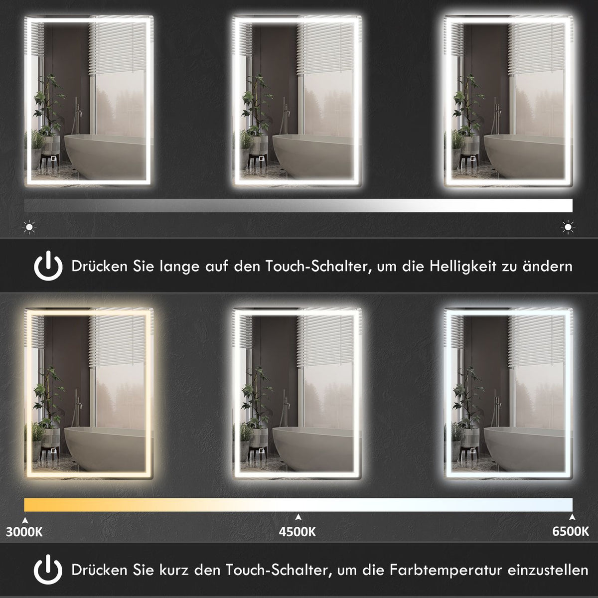 Dimmable Light Mirror Bathroom Mirror 80X60Cm Memory Function Fog-Free
