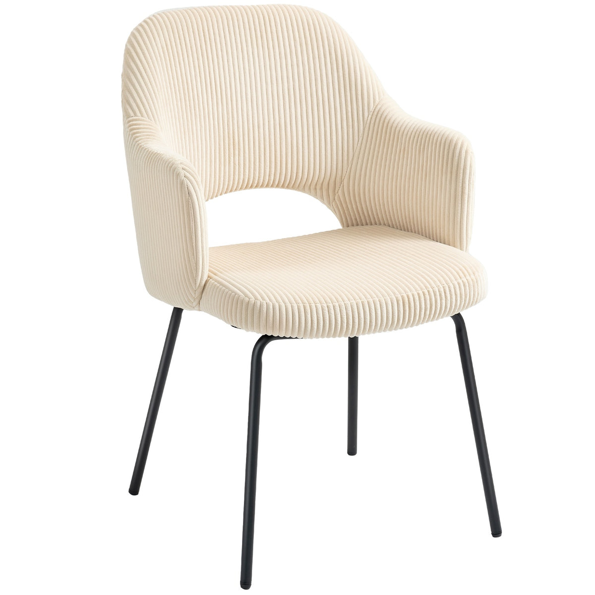 Dining Chair, Cord Upholstery, Shell Shape, Metal Legs, Beige