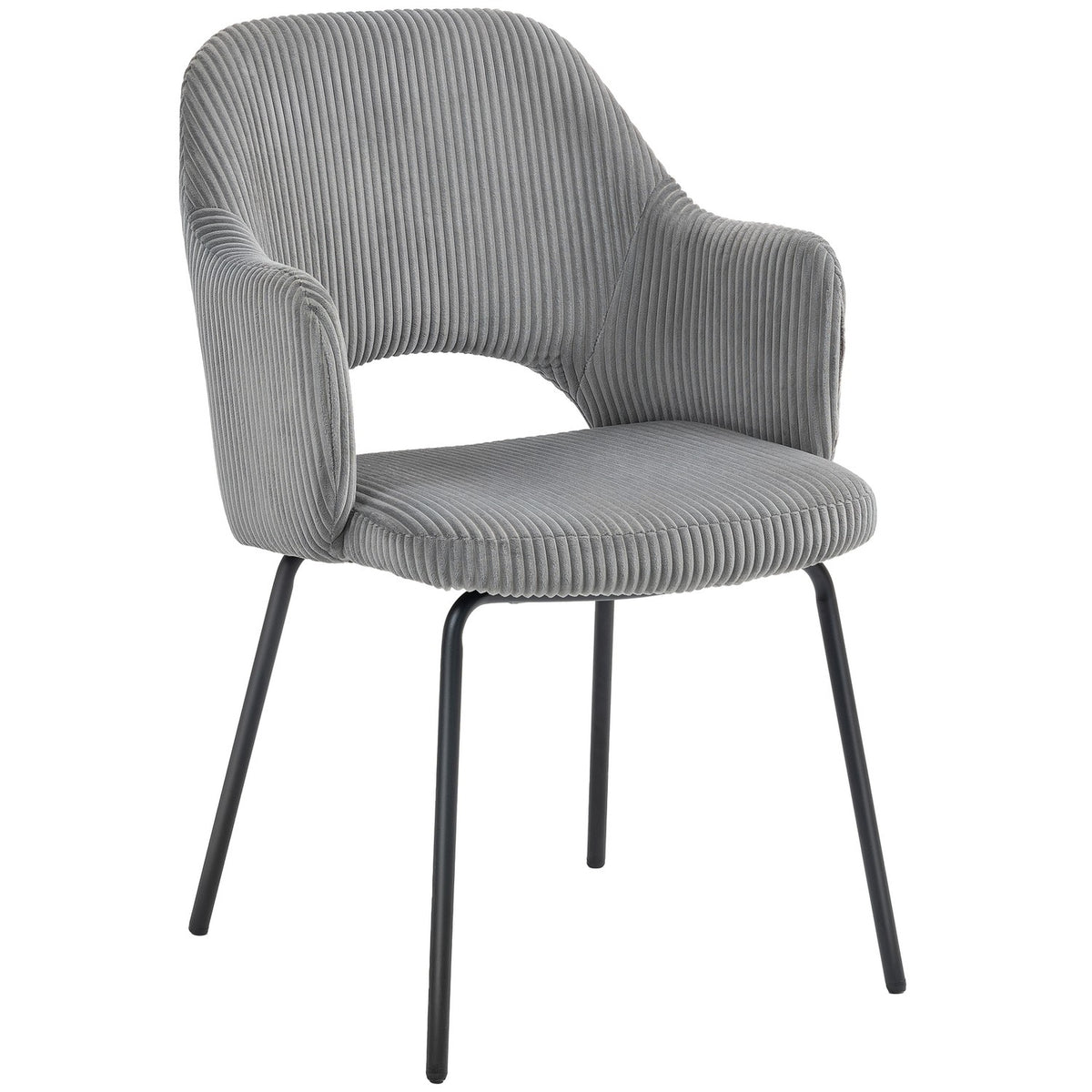 Dining Chair, Cord Upholstery, Shell Shape, Metal Legs, Gray