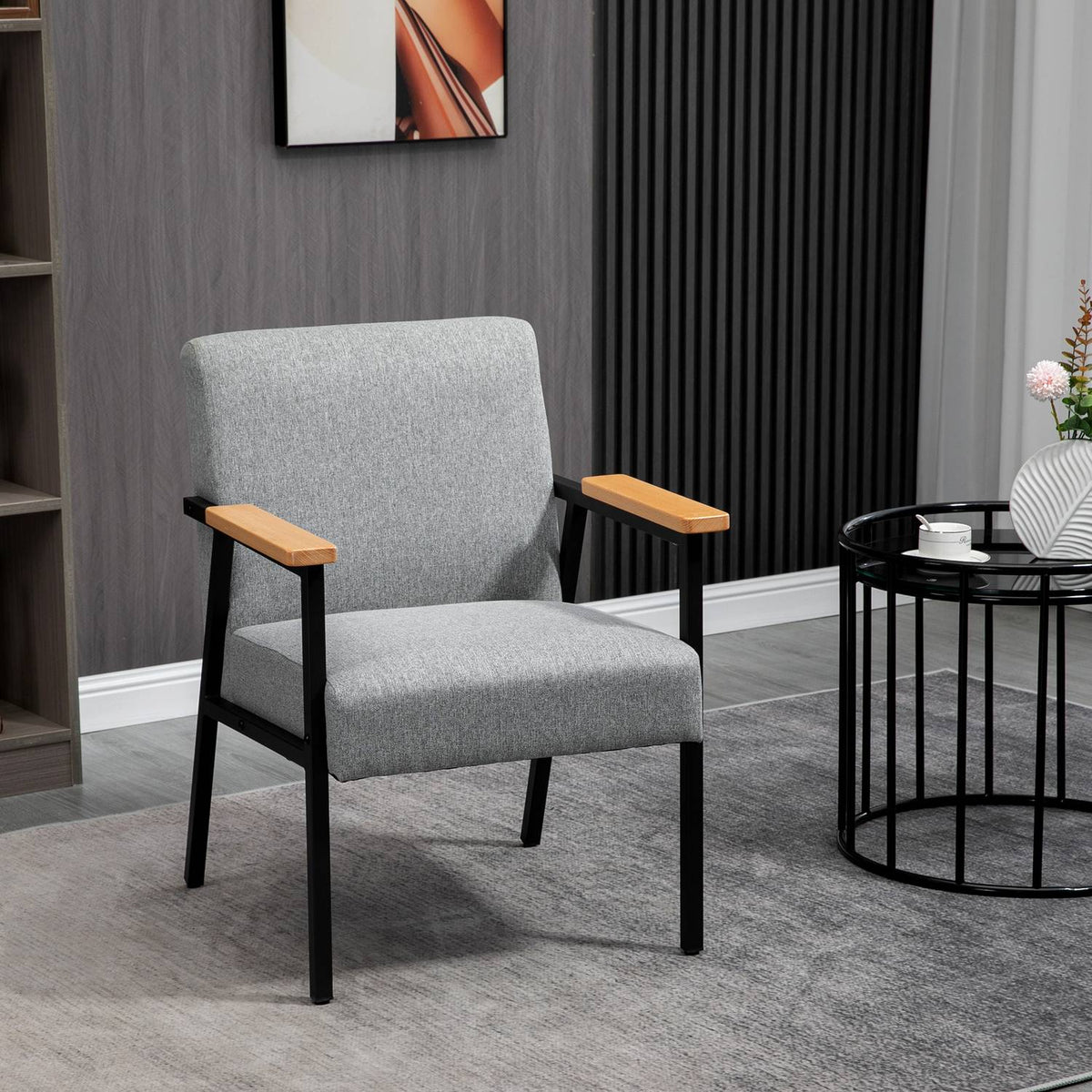 Dining Chair In Linen Look, Relaxation Chair, Wing Chair, Lounge Chair, Gray, 64.5X70X83.5Cm