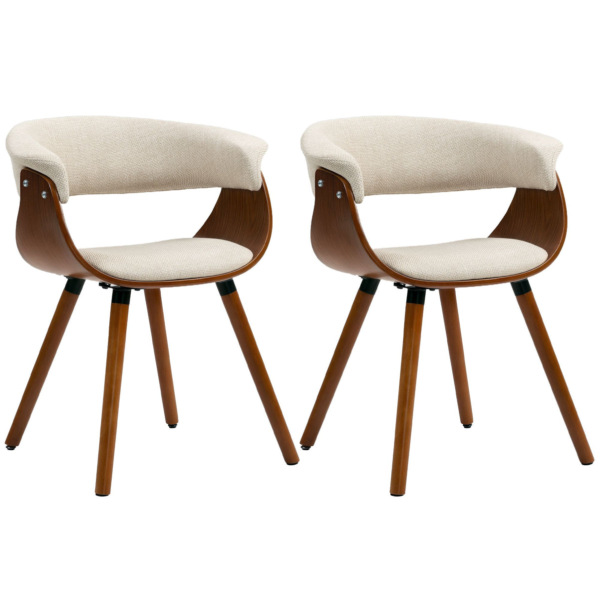 Dining Chair, Linen-Look Fabric, Curved Back, Wood Legs, Beige