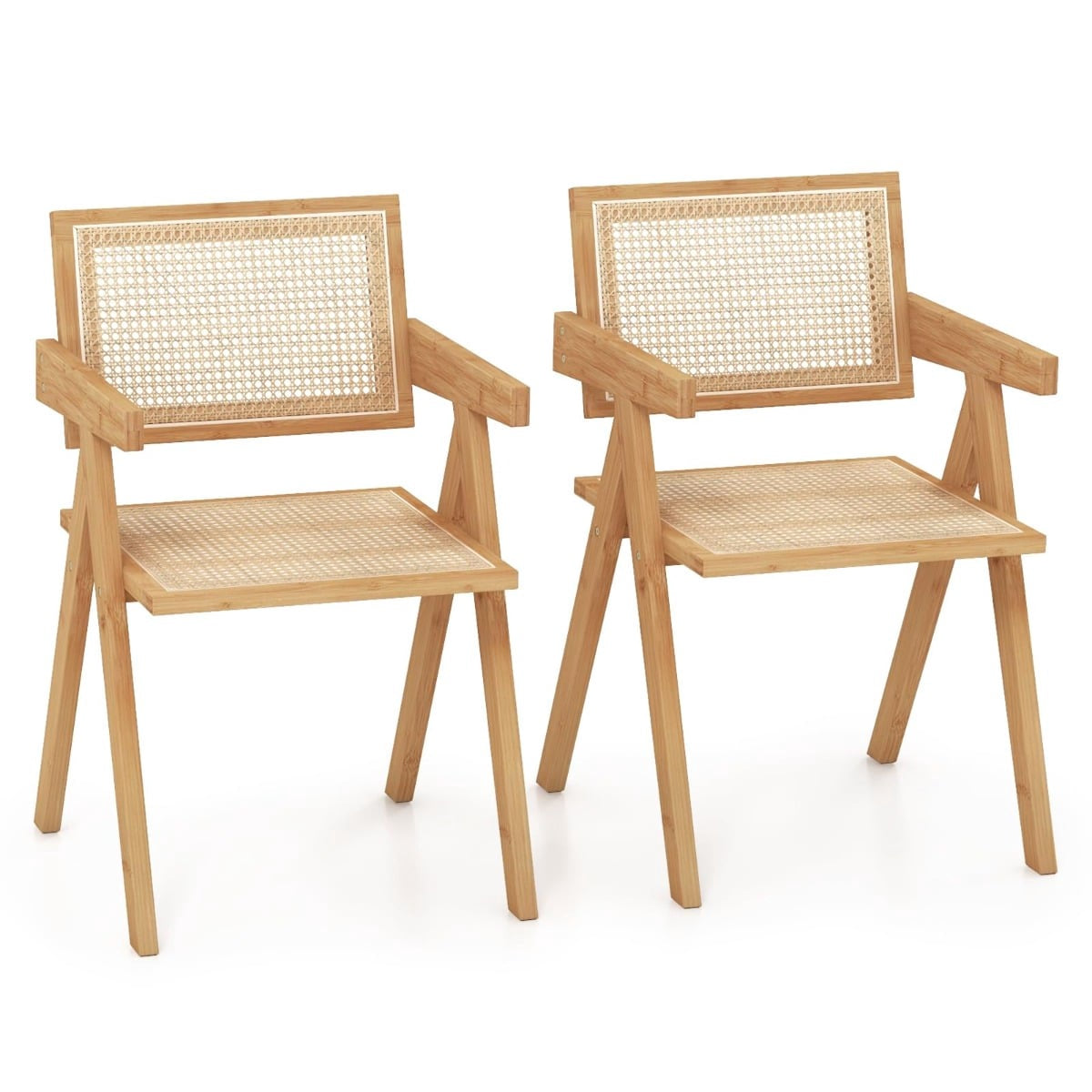 Dining Chair Set of 2, Bamboo & Rattan, 50x52x81 cm