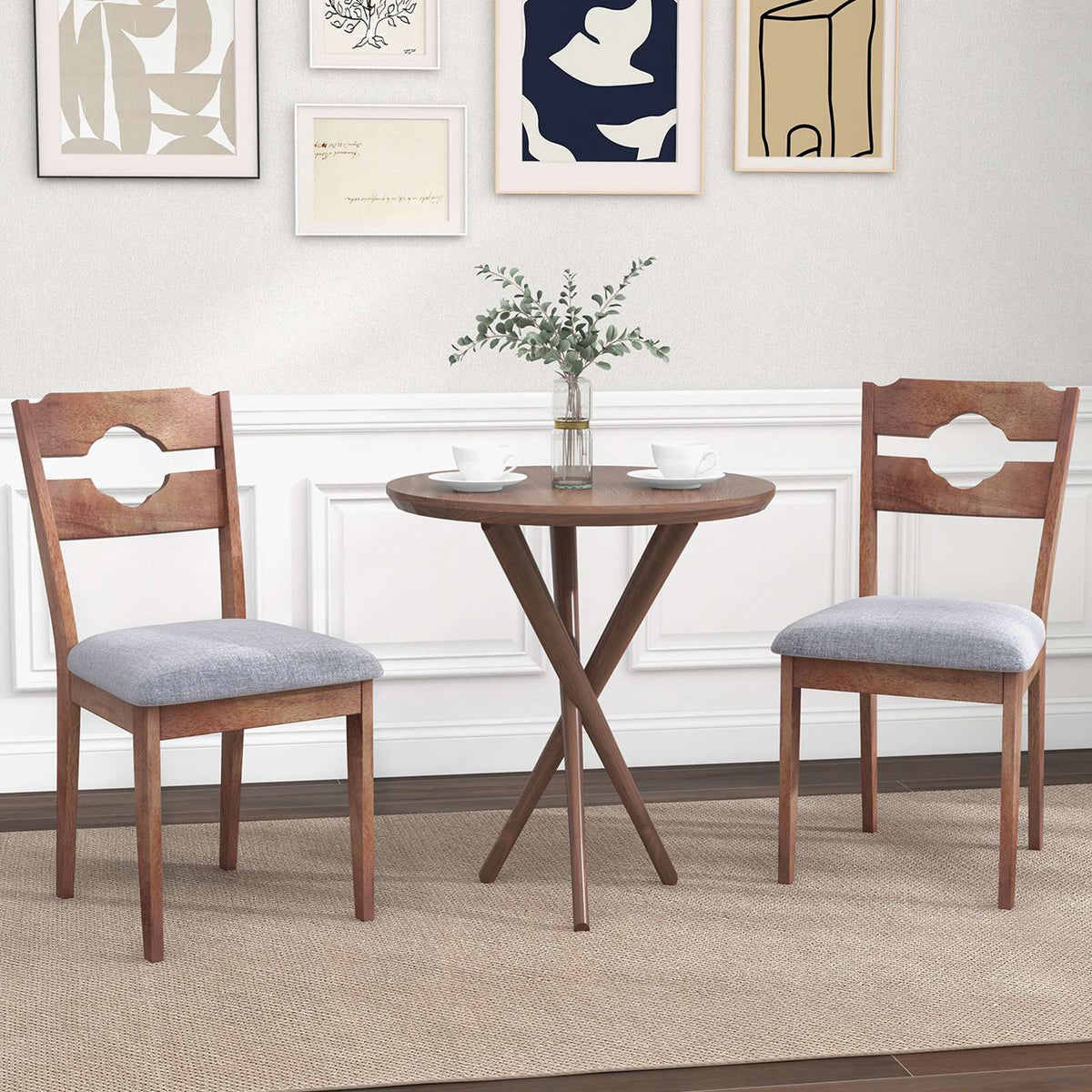 Dining Chair Set of 2, Upholstered Fabric High Back, Gray