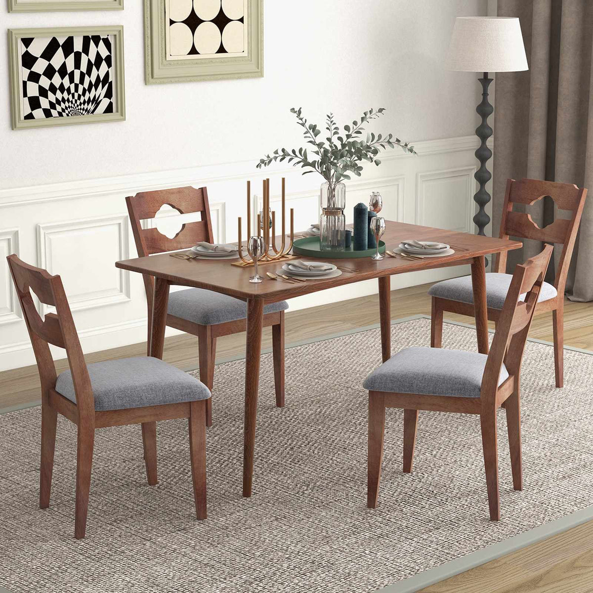 Dining Chair Set of 2, Upholstered Fabric High Back, Gray