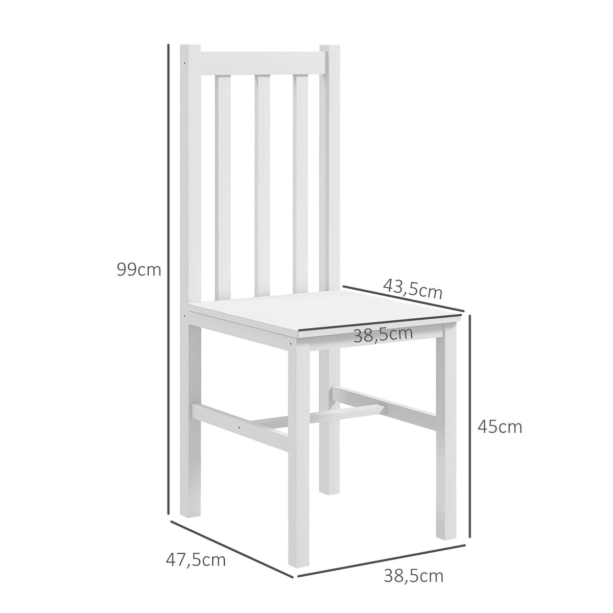 Dining Chairs, Set Of 2 Kitchen Chairs, Dining Chairs With Backrest, Living Room Chairs For Kitchen, Dining Room, Load Capacity Up To 120 Kg, Pine Wood, White