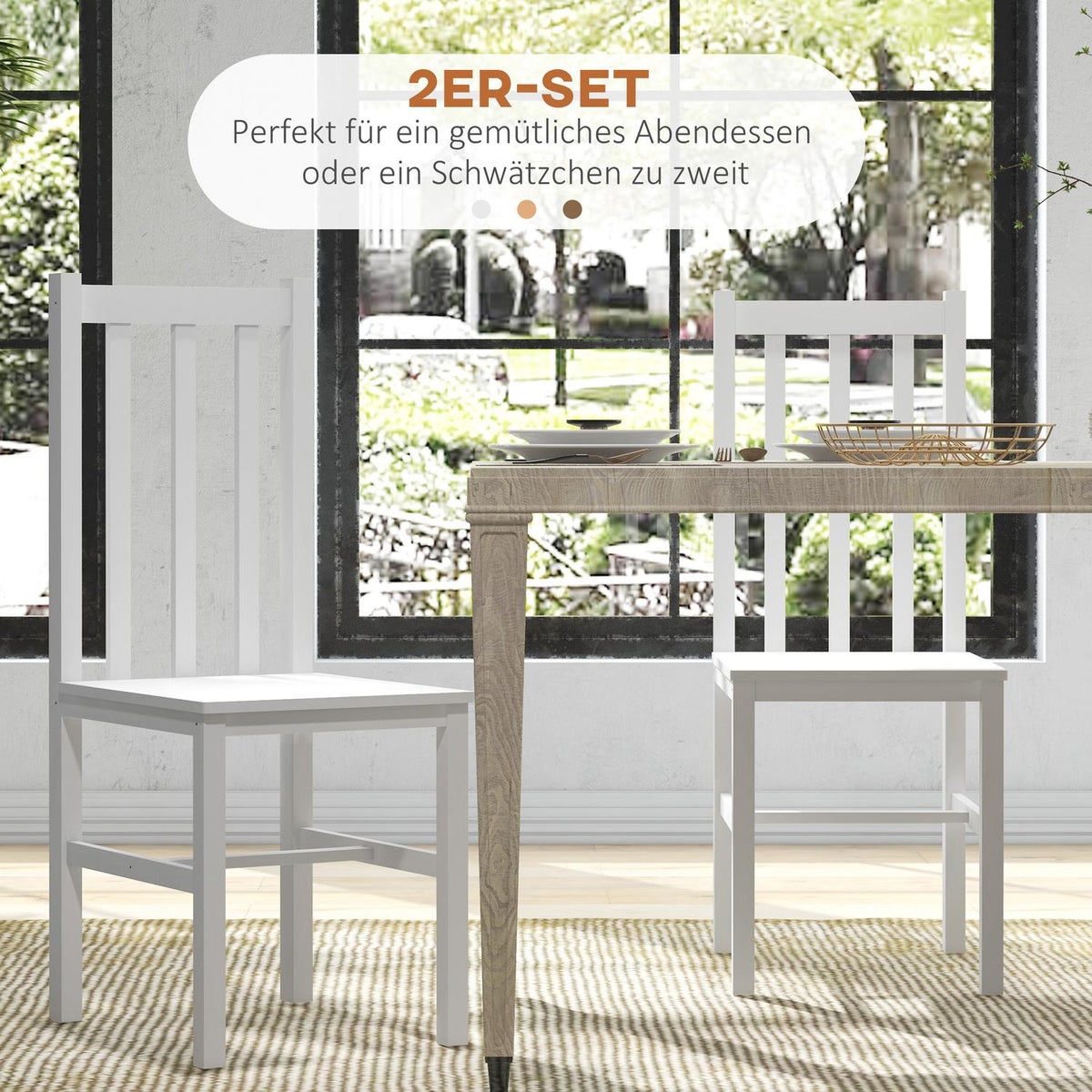 Dining Chairs, Set Of 2 Kitchen Chairs, Dining Chairs With Backrest, Living Room Chairs For Kitchen, Dining Room, Load Capacity Up To 120 Kg, Pine Wood, White