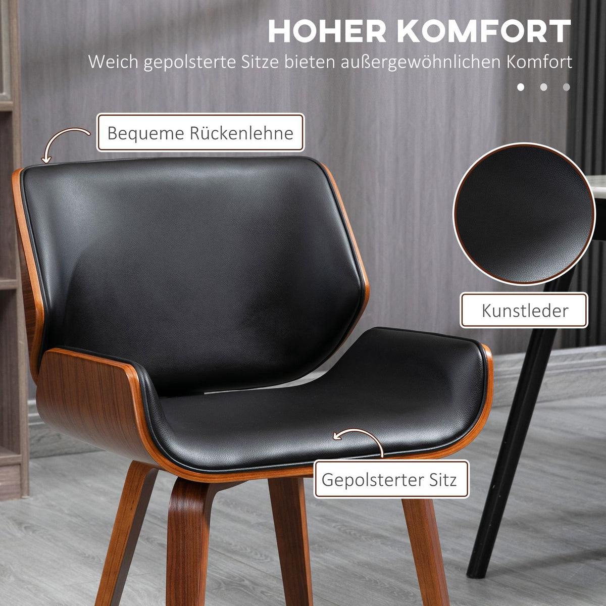 Dining Chairs Set of 2, Black Faux Leather, Wood Frame