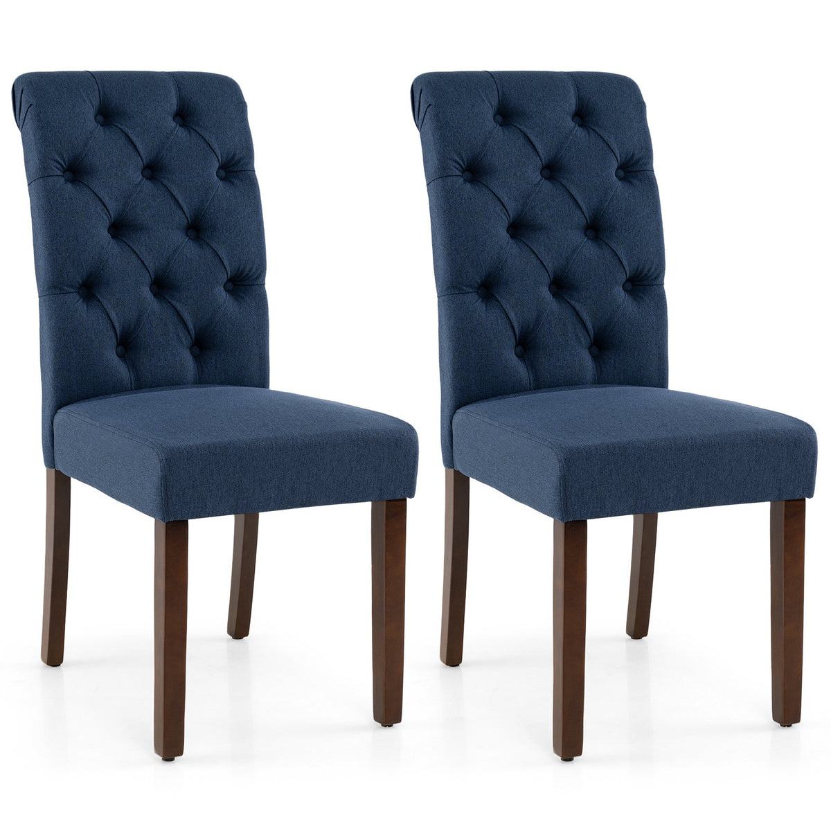 Dining Chairs Set of 2, Blue Upholstered, Wood Legs, 150kg