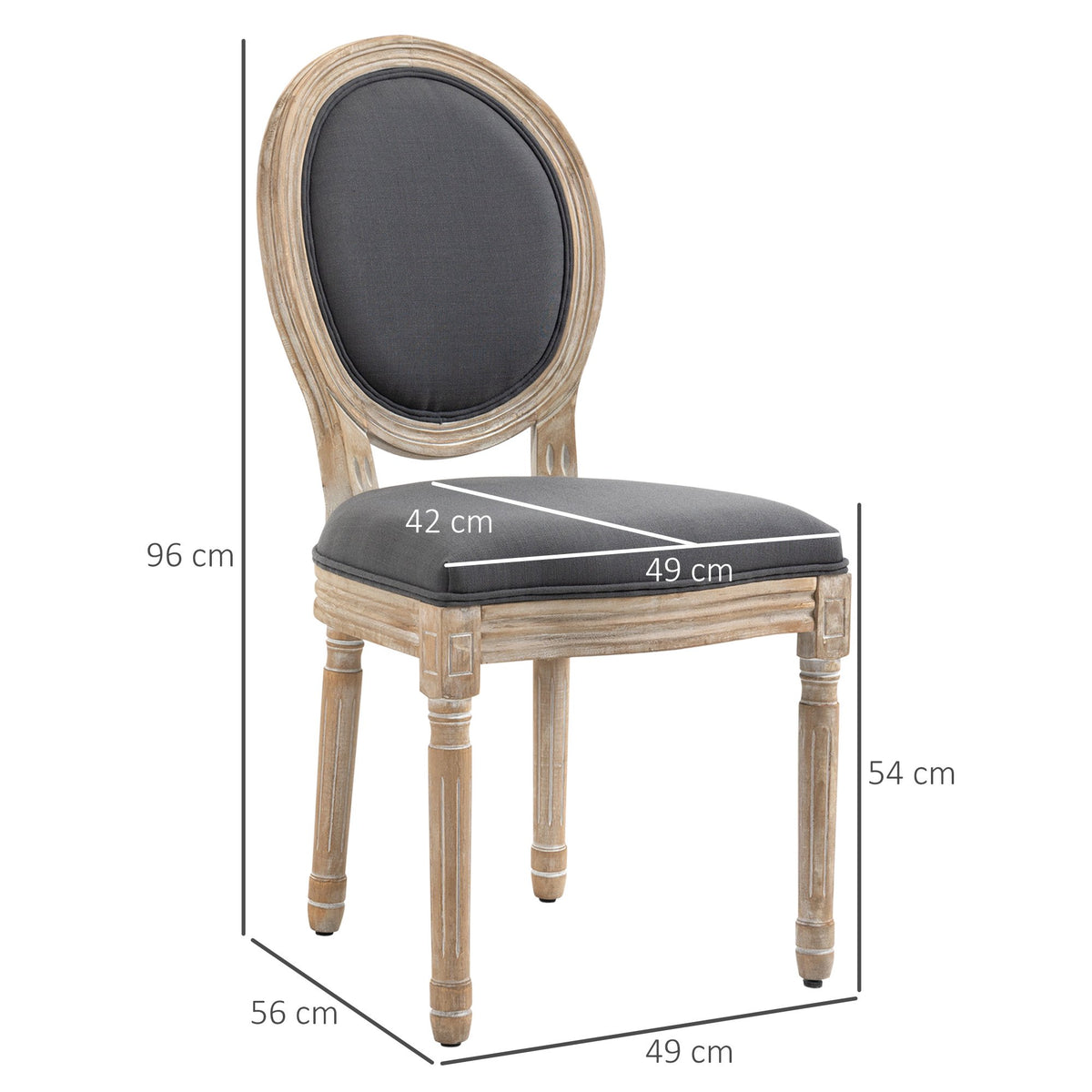 Dining Chairs Set of 2, Linen Look, Grey + Natural