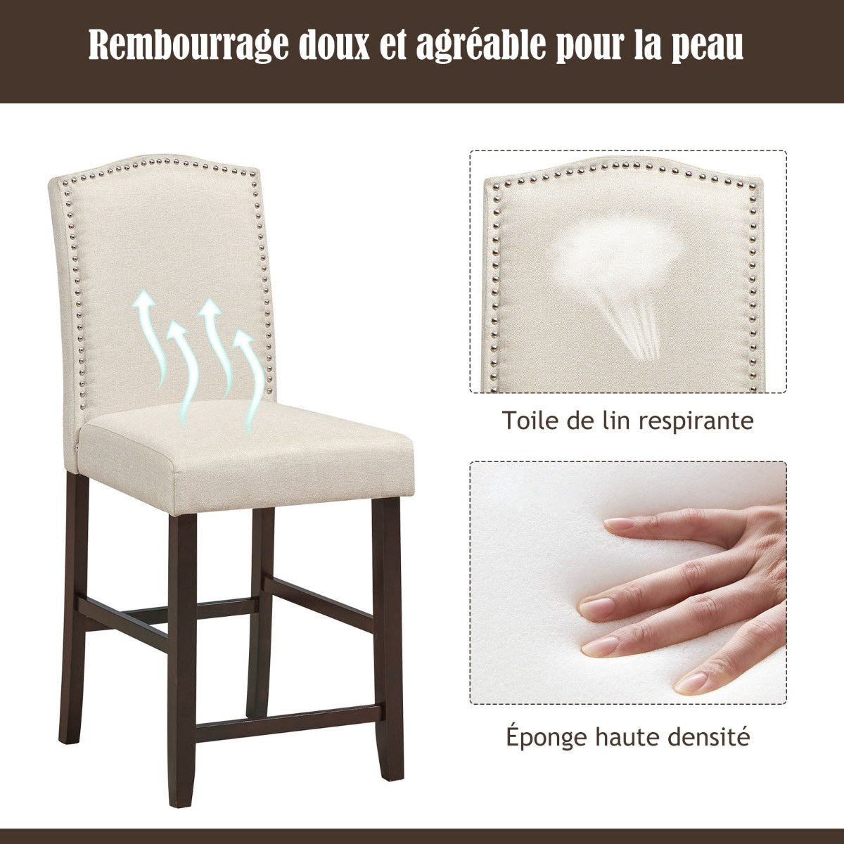 Dining Chairs Set of 2, Linen Upholstery, High Back