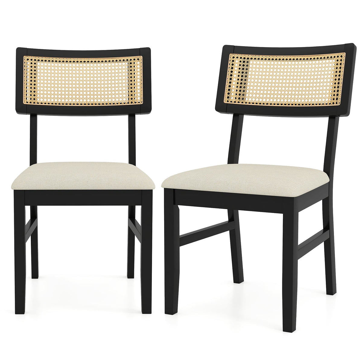 Dining Chairs Set of 2, Padded Seat, Rattan Back