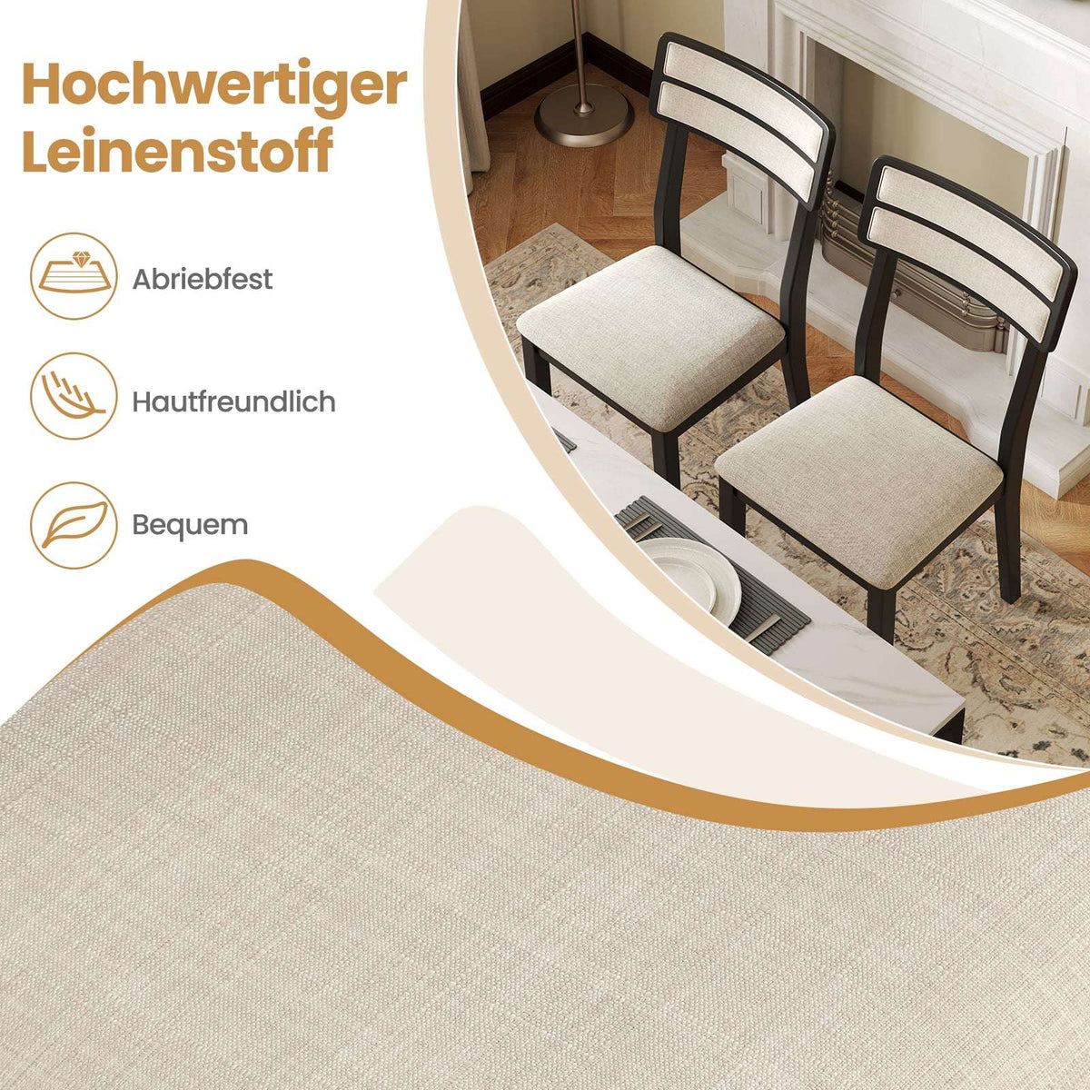 Dining Chairs Set of 2, Padded Seat, Rubberwood Legs