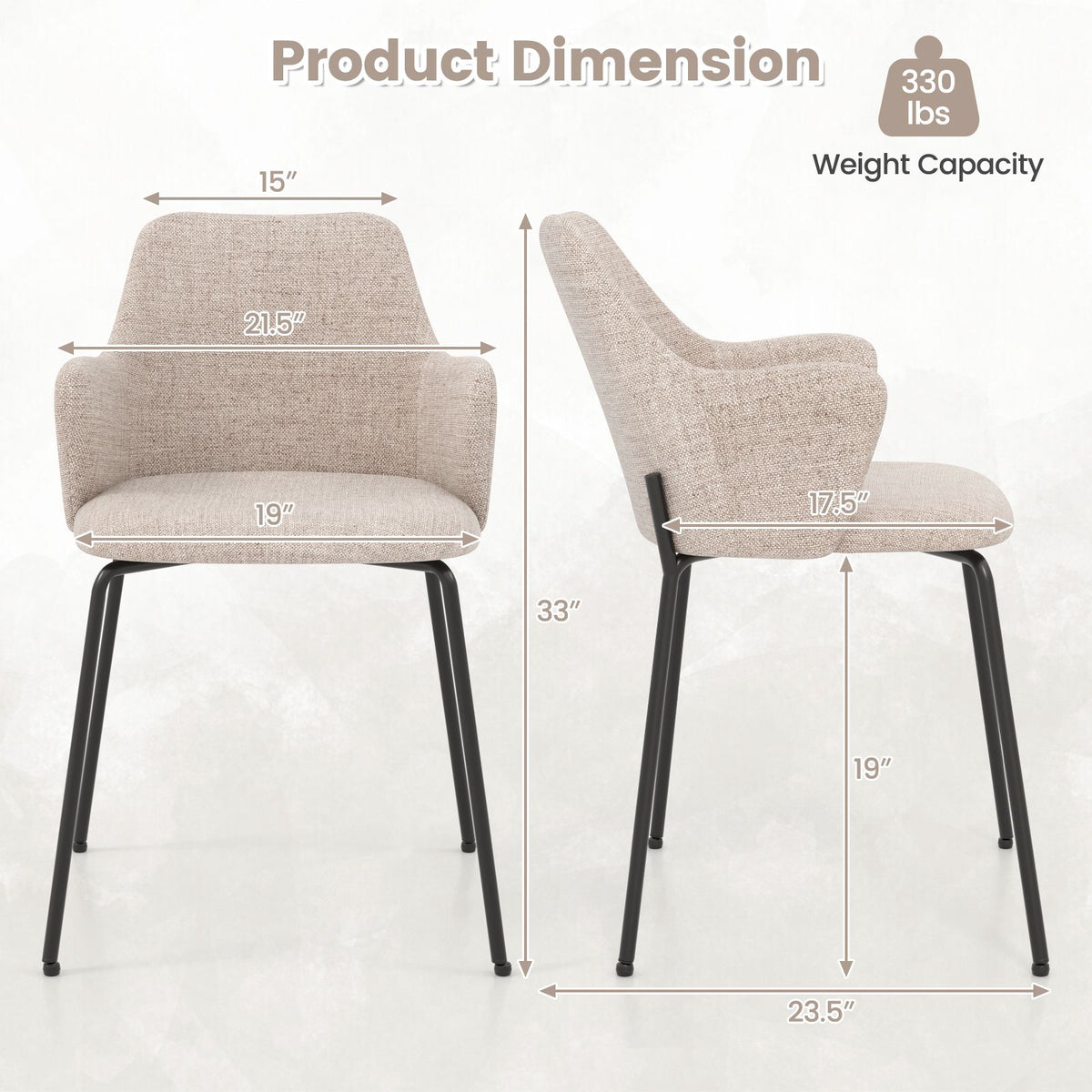 Dining Chairs Set of 2, Upholstered Armchairs, Beige