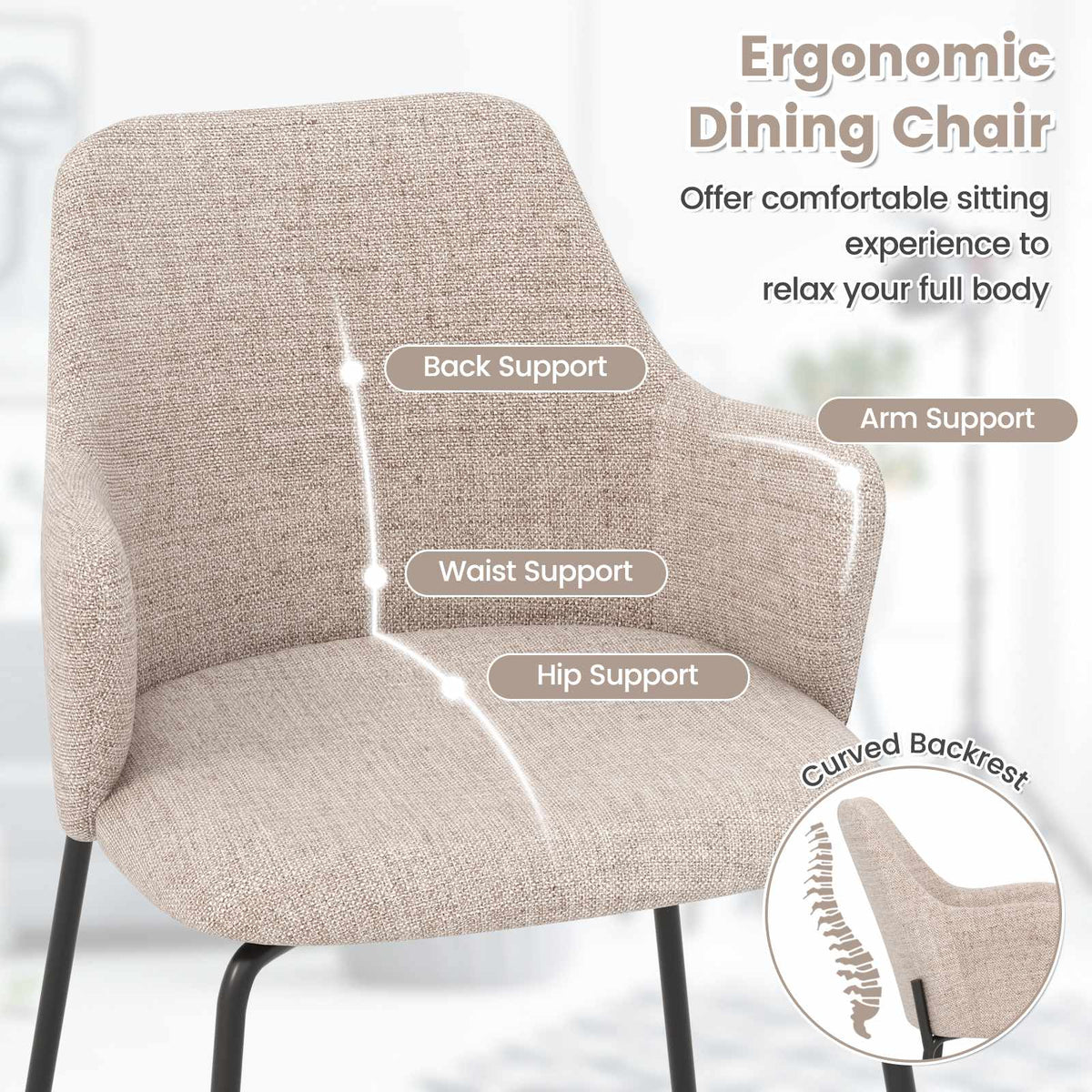 Dining Chairs Set of 2, Upholstered Armchairs, Beige