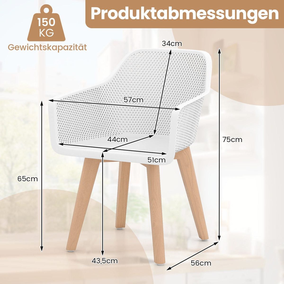 Dining Chairs Set of 2, White, Wood Legs, Ergonomic Back