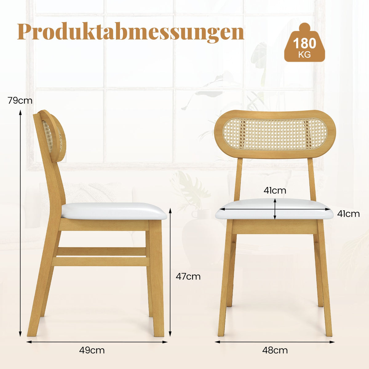 Dining Chairs Set of 2, Wood Frame, Padded Seat, White
