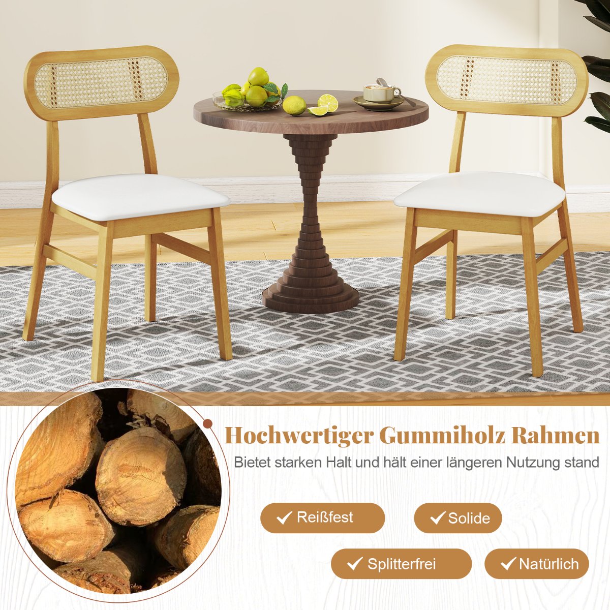 Dining Chairs Set of 2, Wood Frame, Padded Seat, White