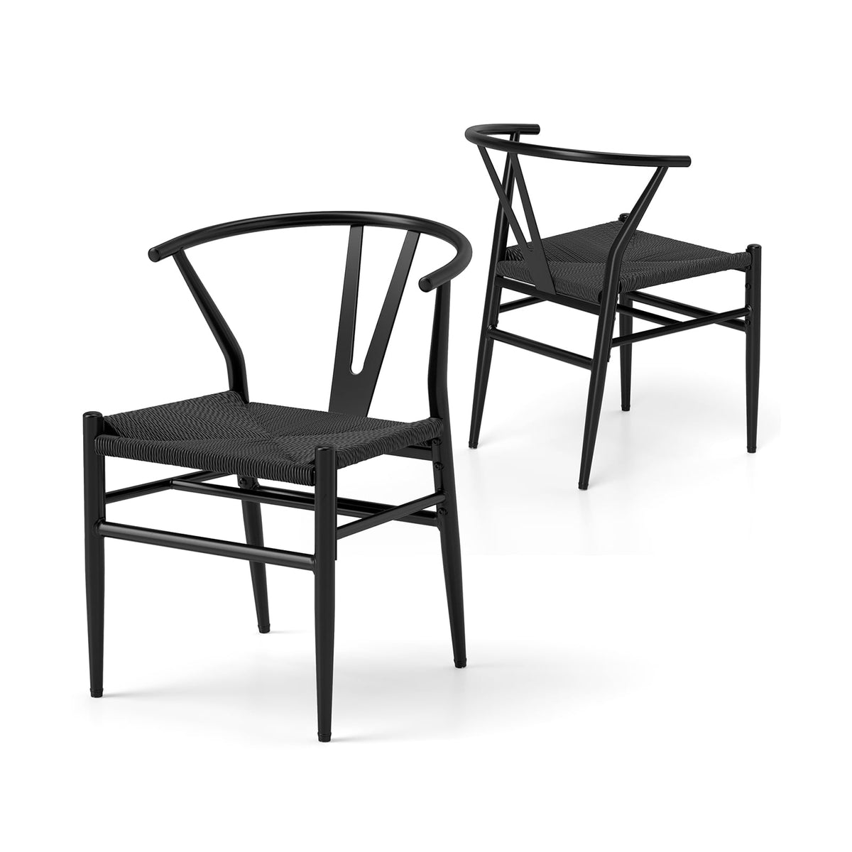 Dining Chairs Set of 2, Y-Back, Woven Rattan Seat, Black
