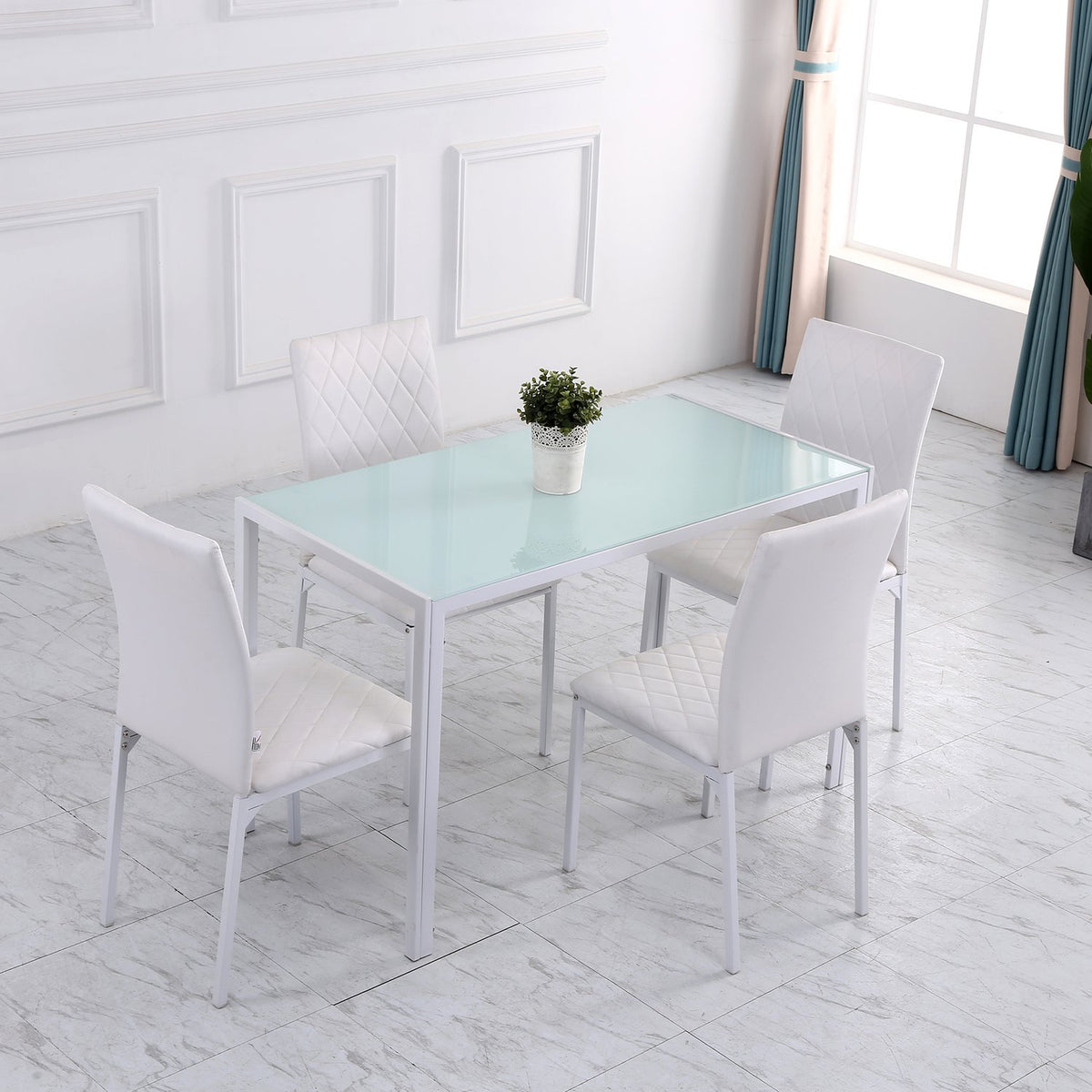 Dining Chairs Set of 4, Faux Leather, High Back, White