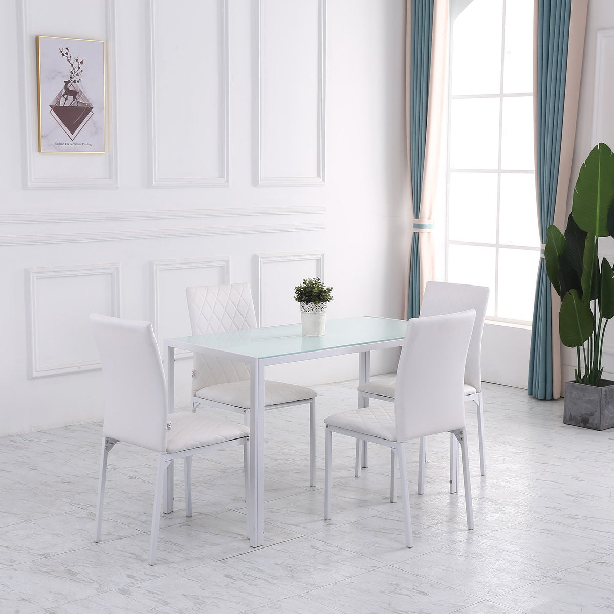 Dining Chairs Set of 4, Faux Leather, High Back, White