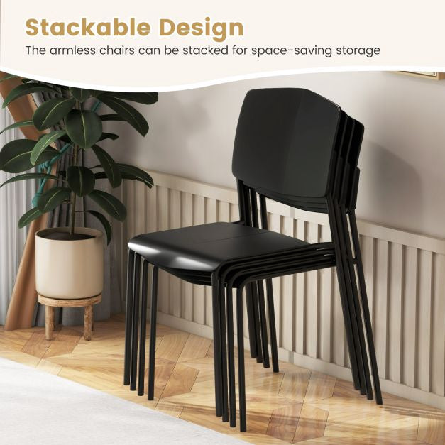Dining Chairs Set of 4, Stackable Armless With Backrest – Black