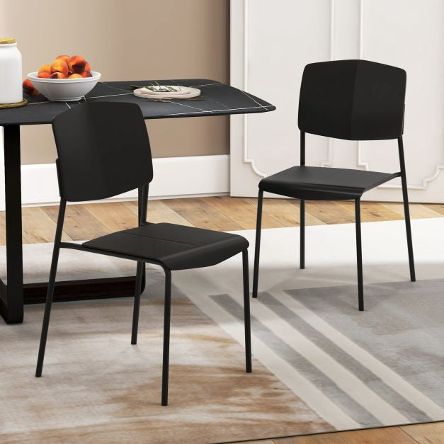 Dining Chairs Set of 4, Stackable Armless With Backrest – Black