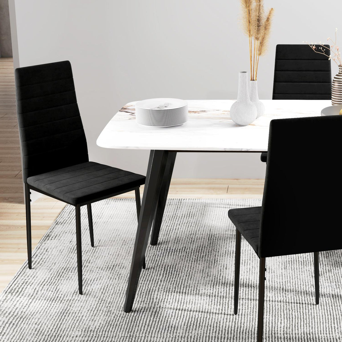 Dining Chairs Set of 4, Velvet Upholstery, Black
