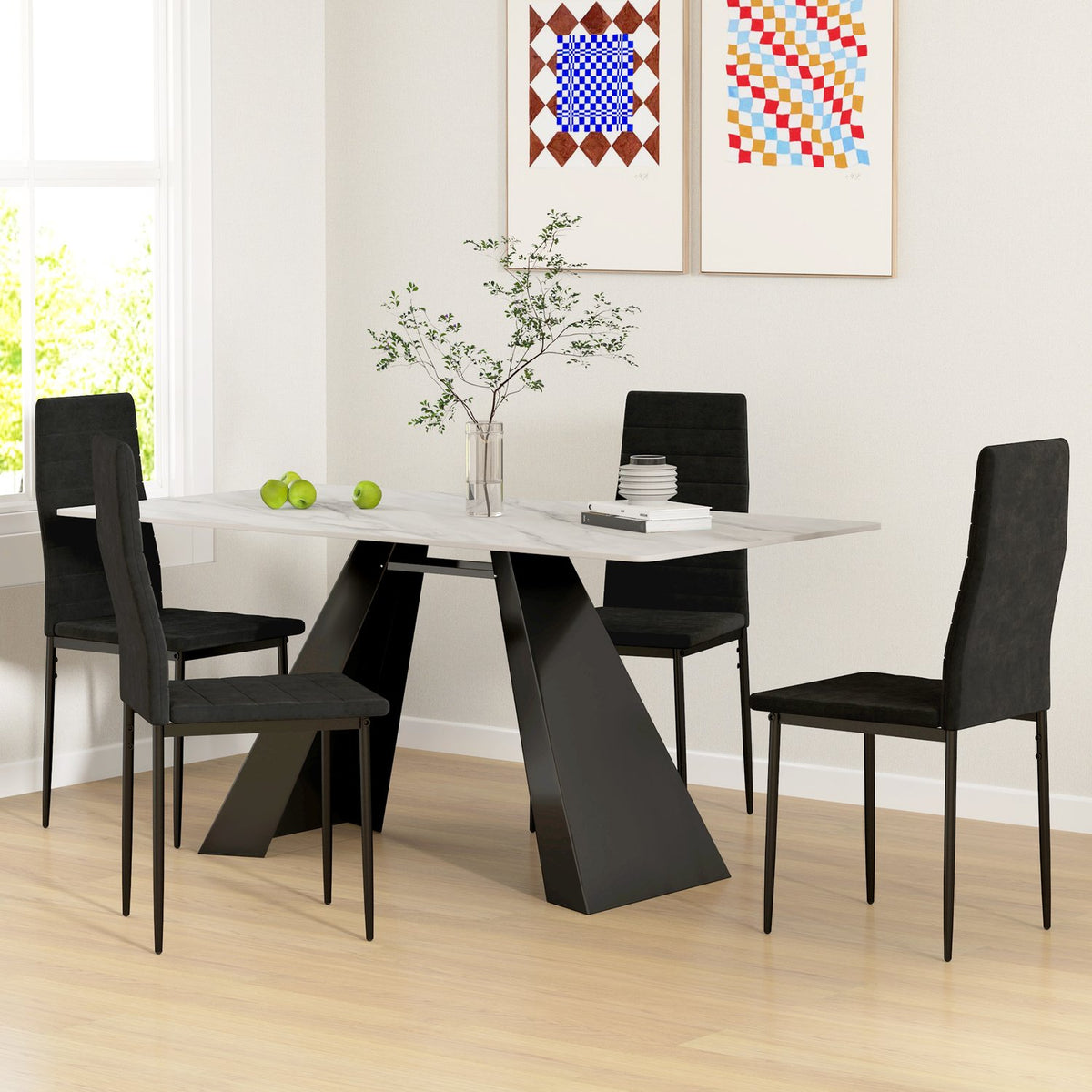 Dining Chairs Set of 4, Velvet Upholstery, Black