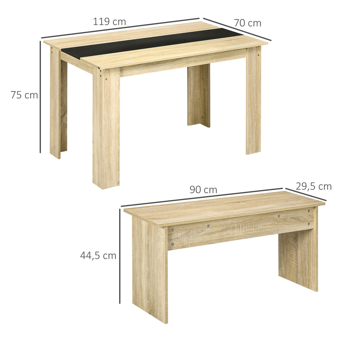 Dining Group Set Of 3 Dining Tables With 2 Benches, Kitchen Table Set For 4 People, Space-Saving, Oak + Black