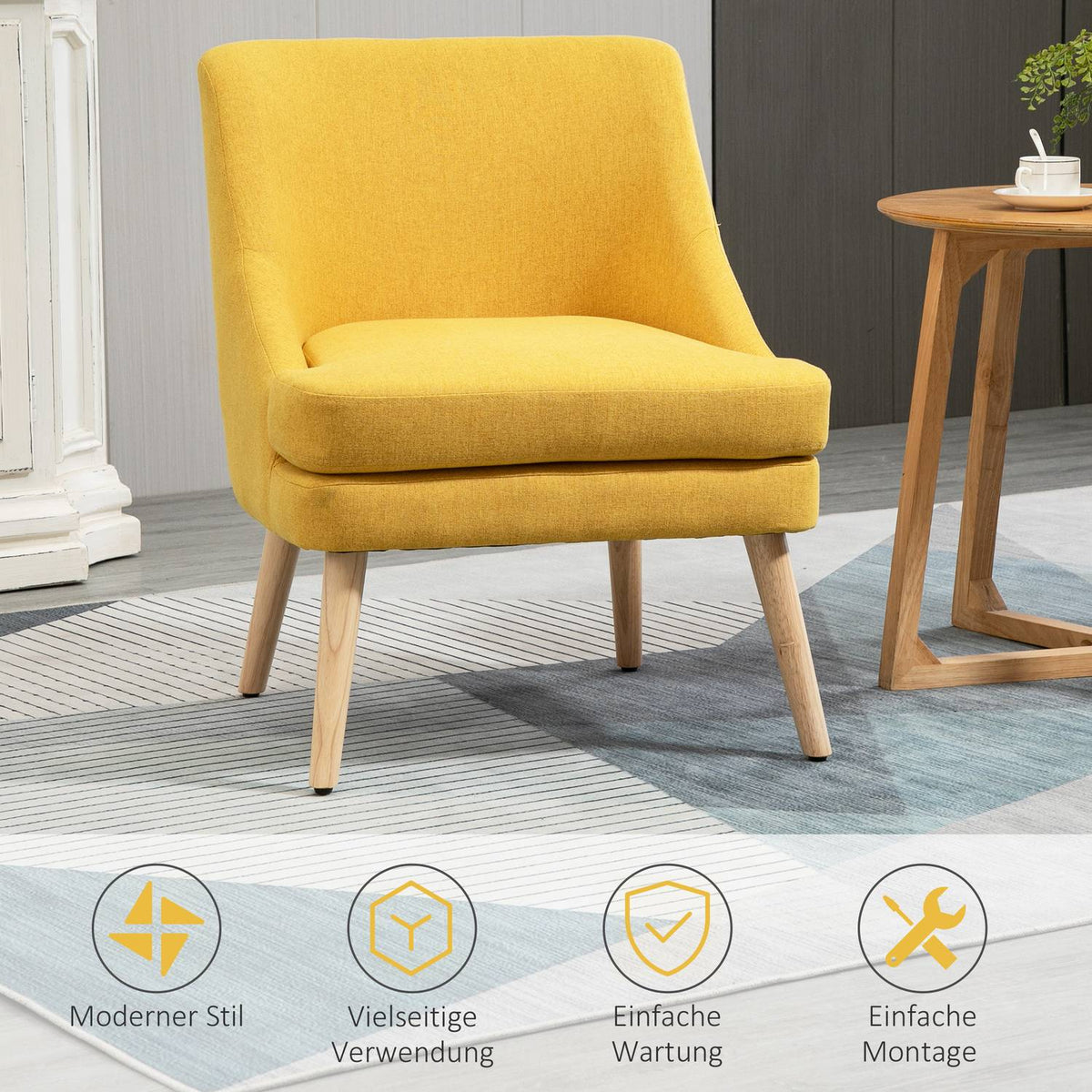 Dining Room Chair Kitchen Chair With Armrest Upholstered Chair Living Room Chair Office Chair For Living Room Bedroom Linen Touch Wood Yellow