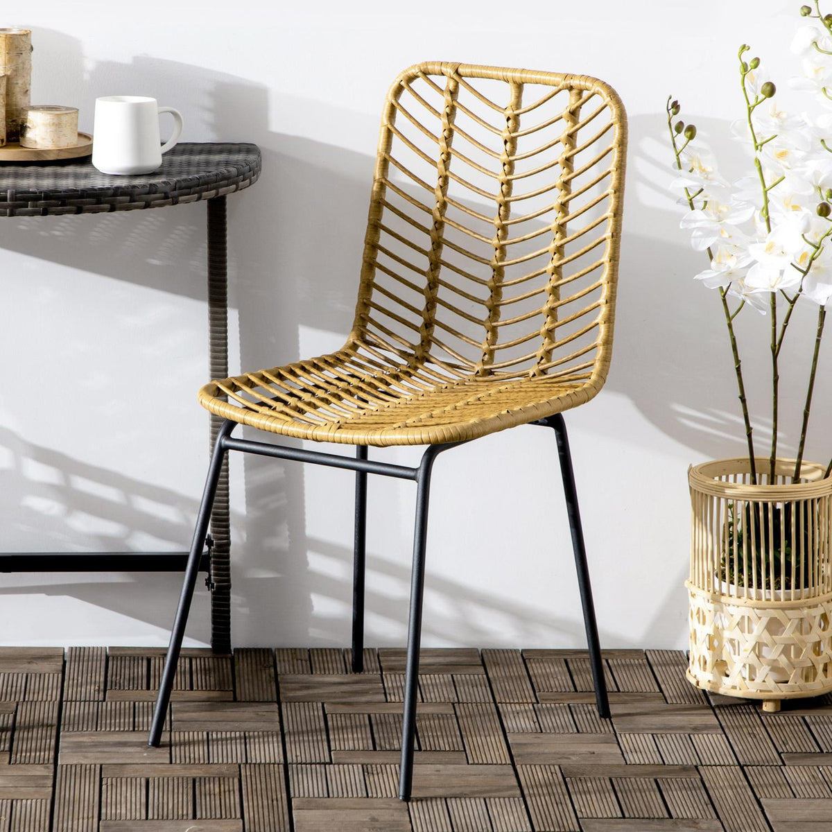 Dining Room Chair Set Of 2 Kitchen Chairs With Backrest In Rattan Look, Steel, Yellow, 44X58X85Cm For Dining Room And Living Room