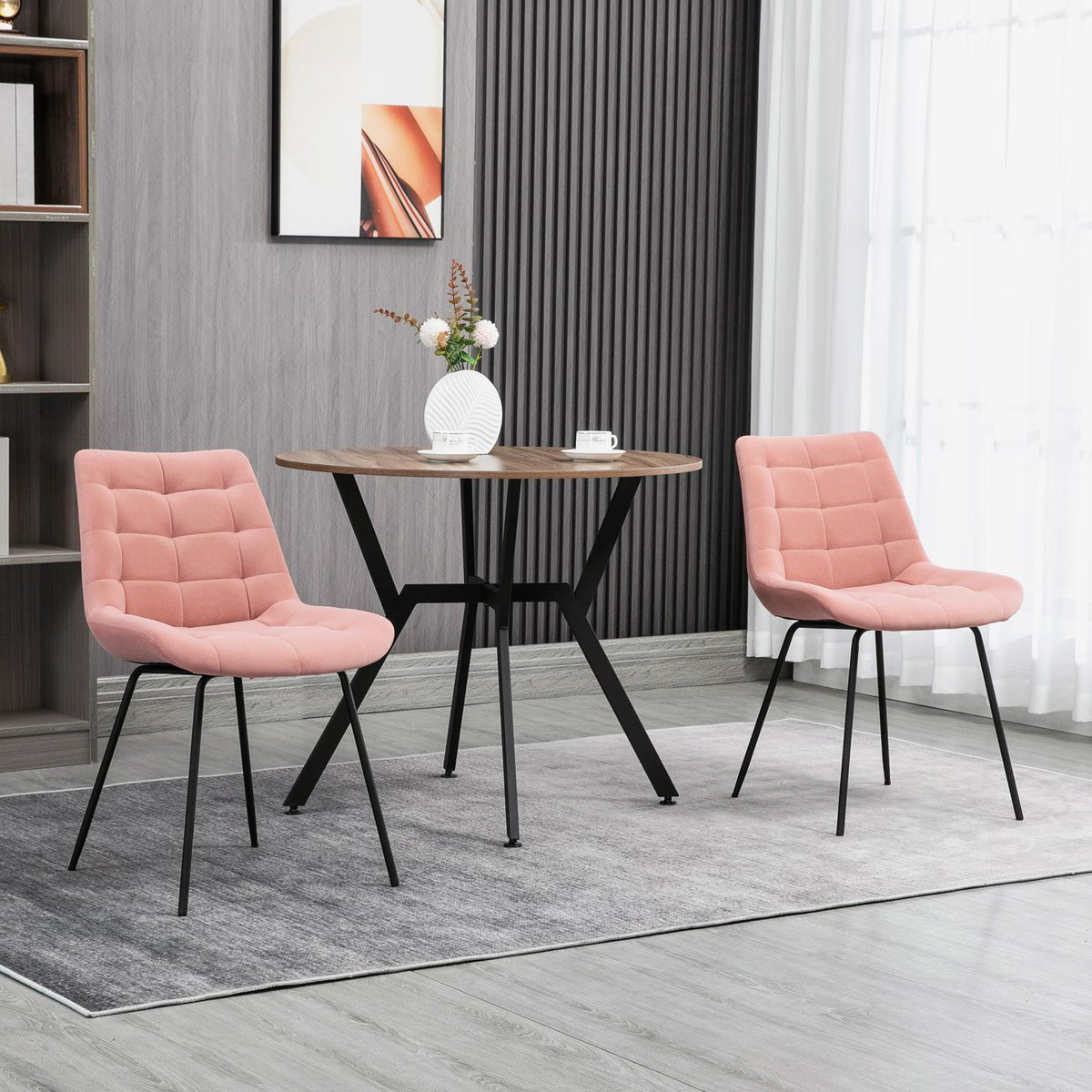 Dining Room Chair Set Of 2 Kitchen Chairs With Backrest, Velvet Cover In Pink, Retro Design, Steel Legs, For Living Room